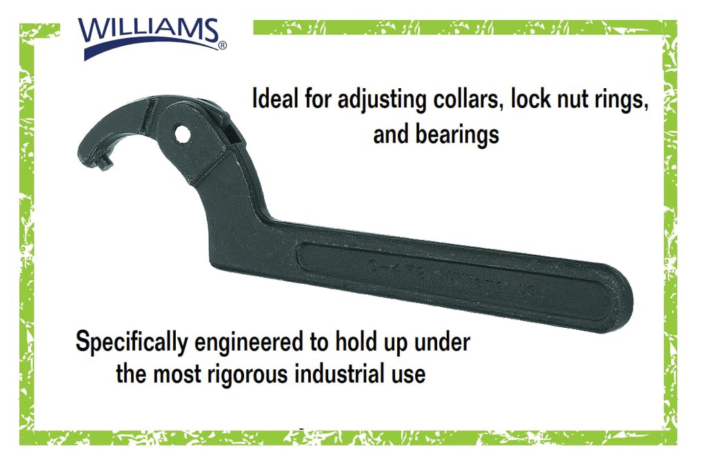 Williams JHW472 Adjustable Hook Spanner Wrench with Span Diameter of 1-1/4 to 3-Inch, Ideal for Adjusting Collars, Lock Nut Rings, and Bearings