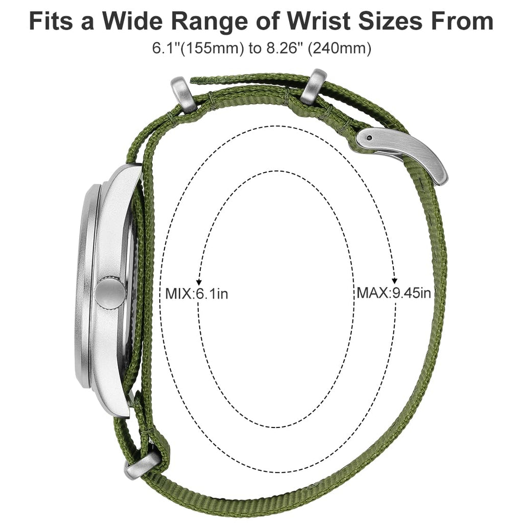 GOLDEN HOUR Men's Nylon Slip-Thru Strap Watch with Military Time Easy Read Dial Glowing Hands