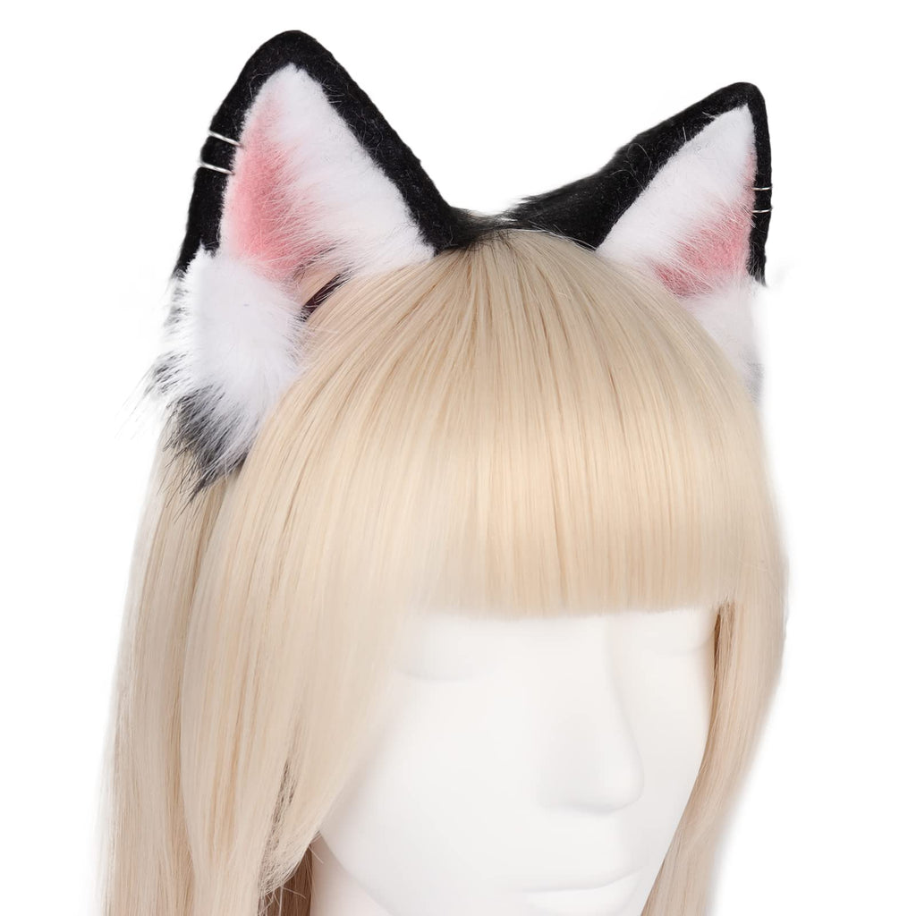 QinRuan Animal Cosplay Costume Accessories Furry Faux Fur Cat Ears Headband and Fox Tail Set Halloween Accessory