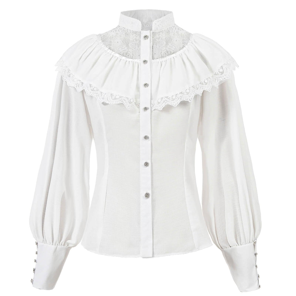 Nuoqi Victorian Blouse Womens Gothic Shirt Vintage Long Sleeve Lotus Ruffle Tops