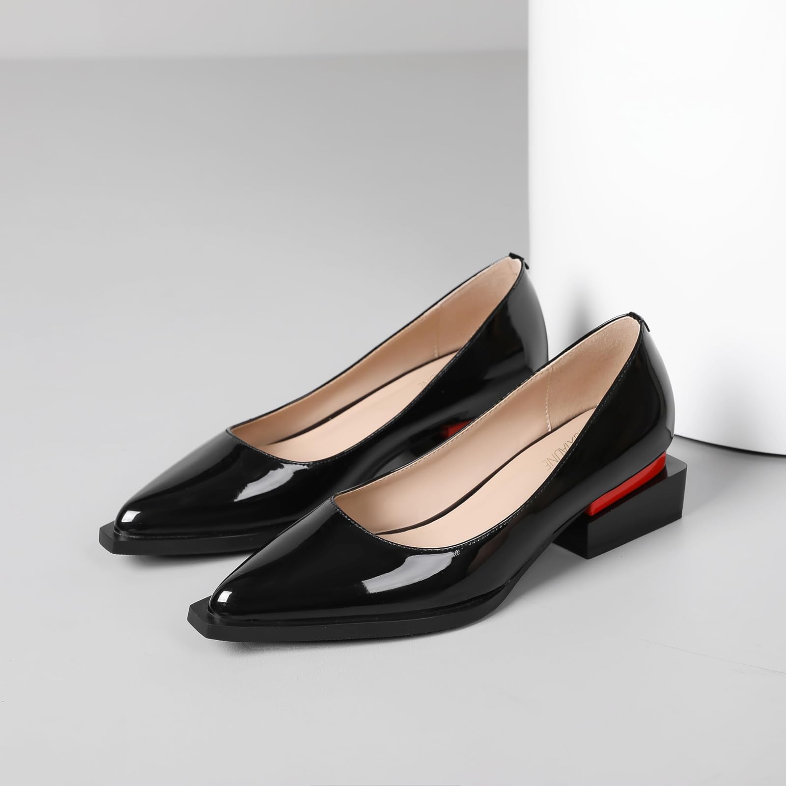 LingxiaUne Dress Shoes for Women, Comfortable Dressy Flats, Womens Chunky Heel Pumps with Arch Support and Pointed Toe