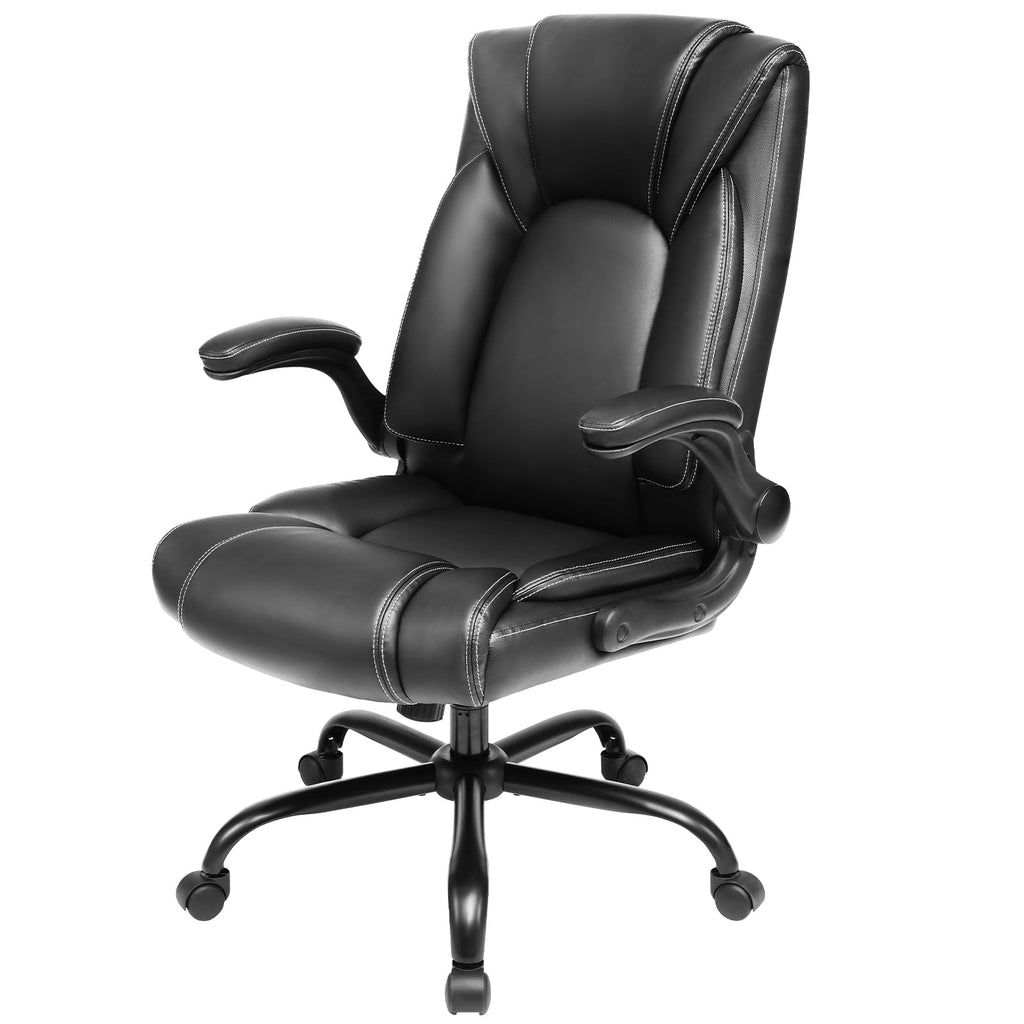 OUTFINE Office Chair Executive Office Chair Desk Chair Computer Chair with 5-Year hydrolysis-Resistant Leather Spring Cushion Ergonomic Support Tilting Function Upholstered in Bonded Leather Black