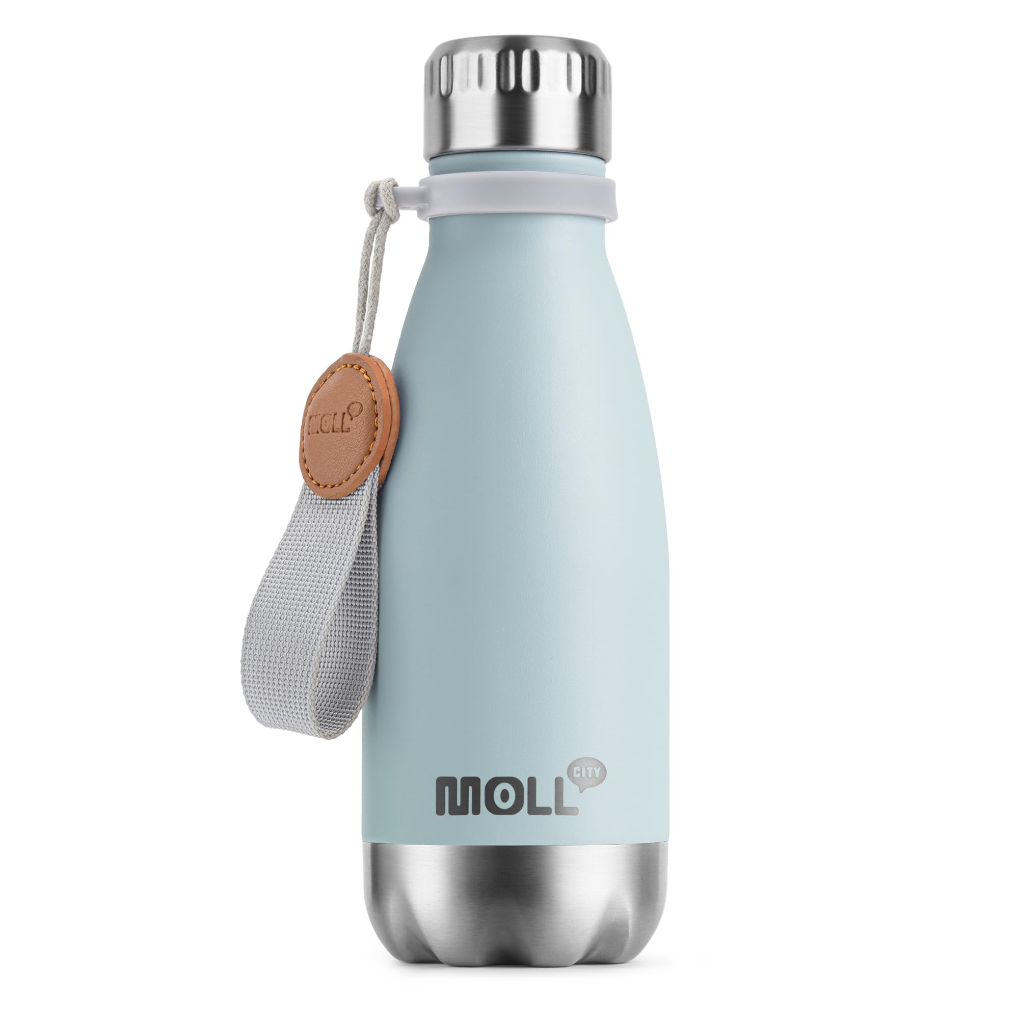 9 oz Water Bottle for Kids-Small Stainless Steel Water Bottle for School Vacuum Insulated Metal Leak Proof Cola Shape Water Flask for Boys Girls(Baby Blue)