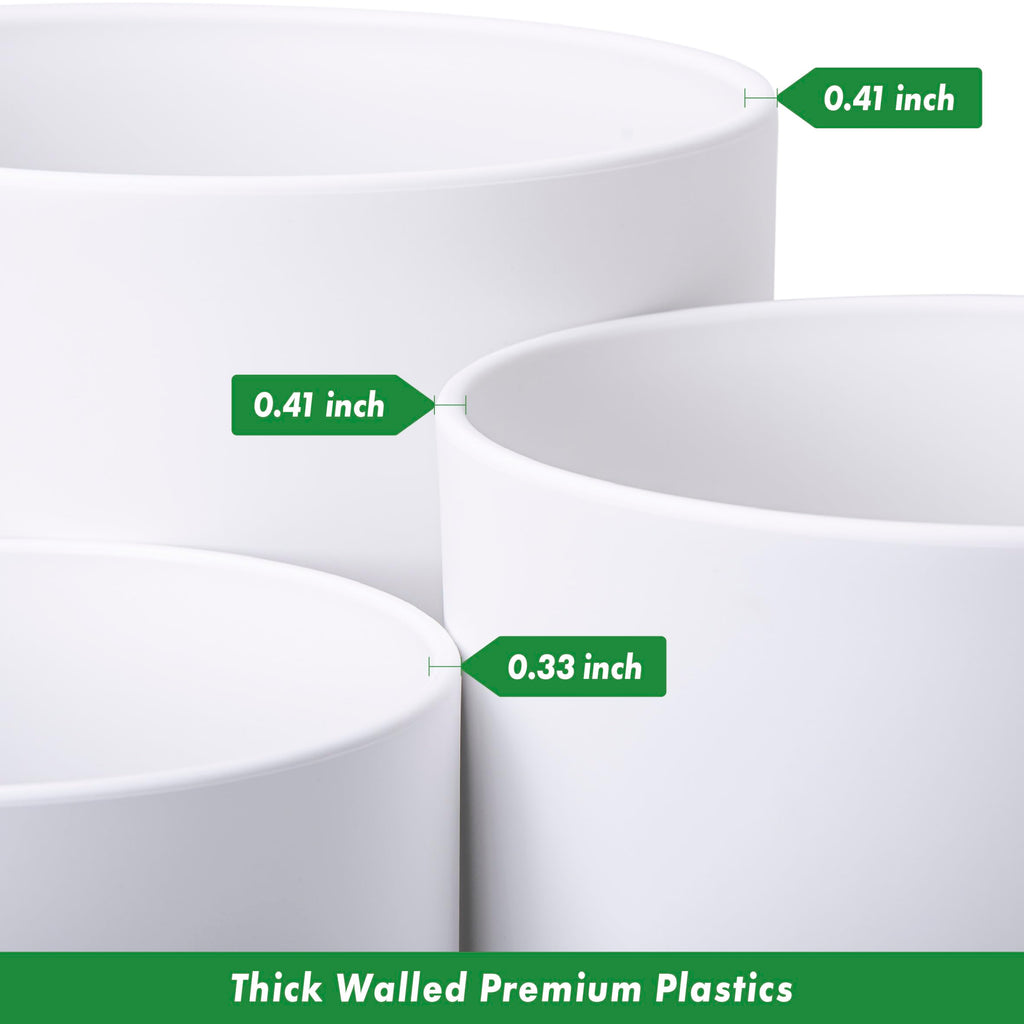 D'vine Dev 6.5 Inch 8 Inch 10 Inch, Set of 3 Plastic Planter Pots for Plants with Drainage Hole and Seamless Saucers, Black Color, Large, 74-V-B-4