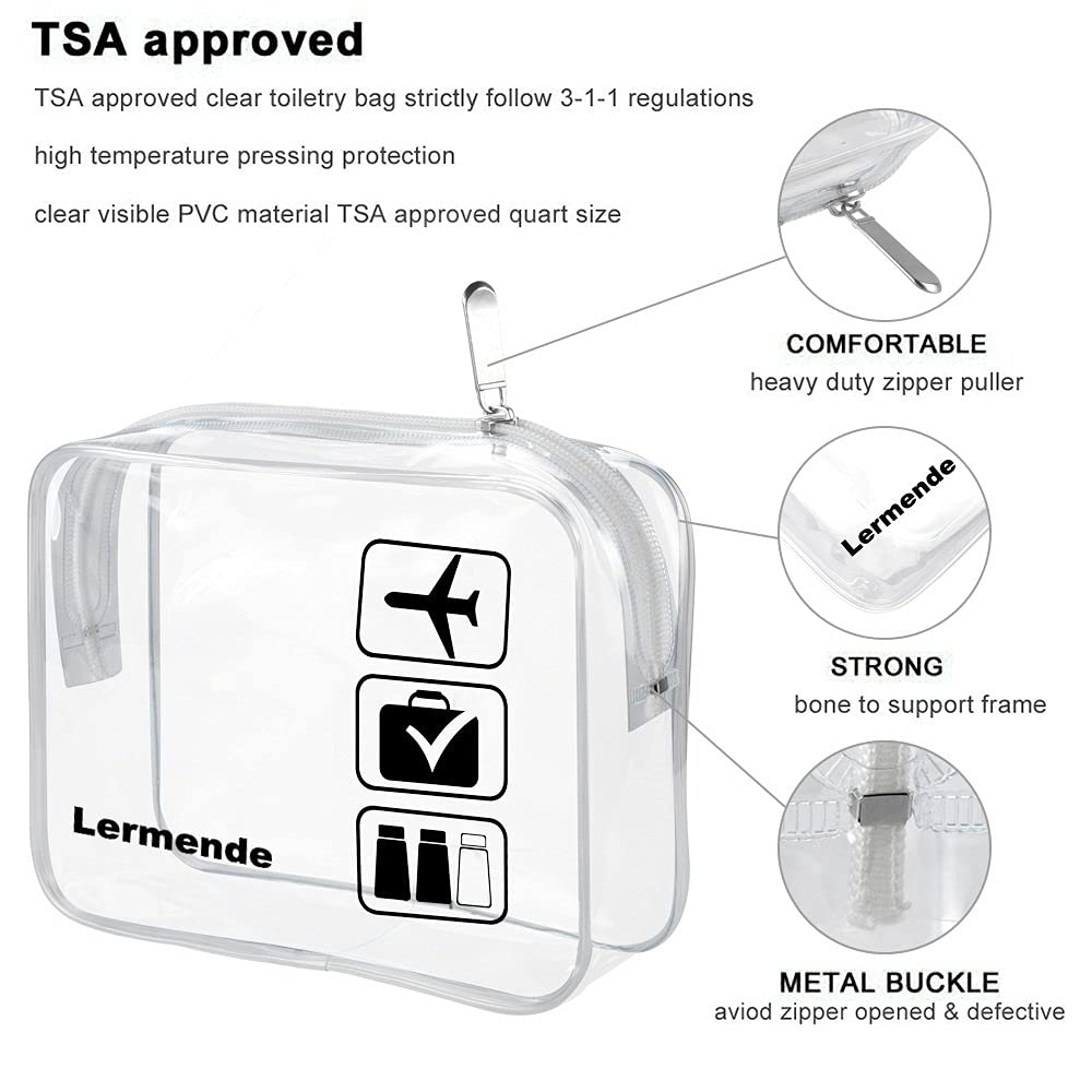 Lermende 2pcs Clear Toiletry Bag TSA Approved Travel Bag,Carry On for Travel,Airport Airline Accessories Compliant Bag,Quart Sized Makeup Cosmetic bag Women Men (Black, 2 Pack)