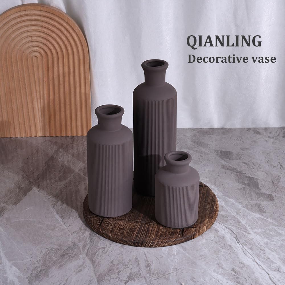 Ceramic Vase Set - 3 Ceramic Small Vases, Farmhouse Country Flower Vase Home Decor, Living Room Decoration, Table Decoration, Fireplace Decor, and Entrance Decorations Centerpieces