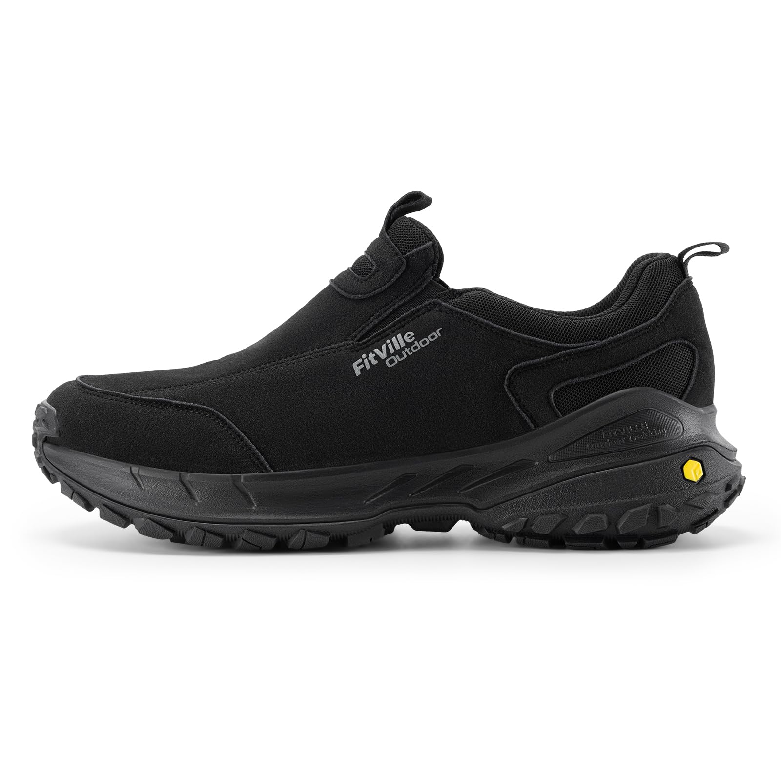 FitVille Wide Slip on Shoes for Men Hiking Walking Shoes Trekking Loafer with Arch Support | Slip Resistant | Wide Toe Box