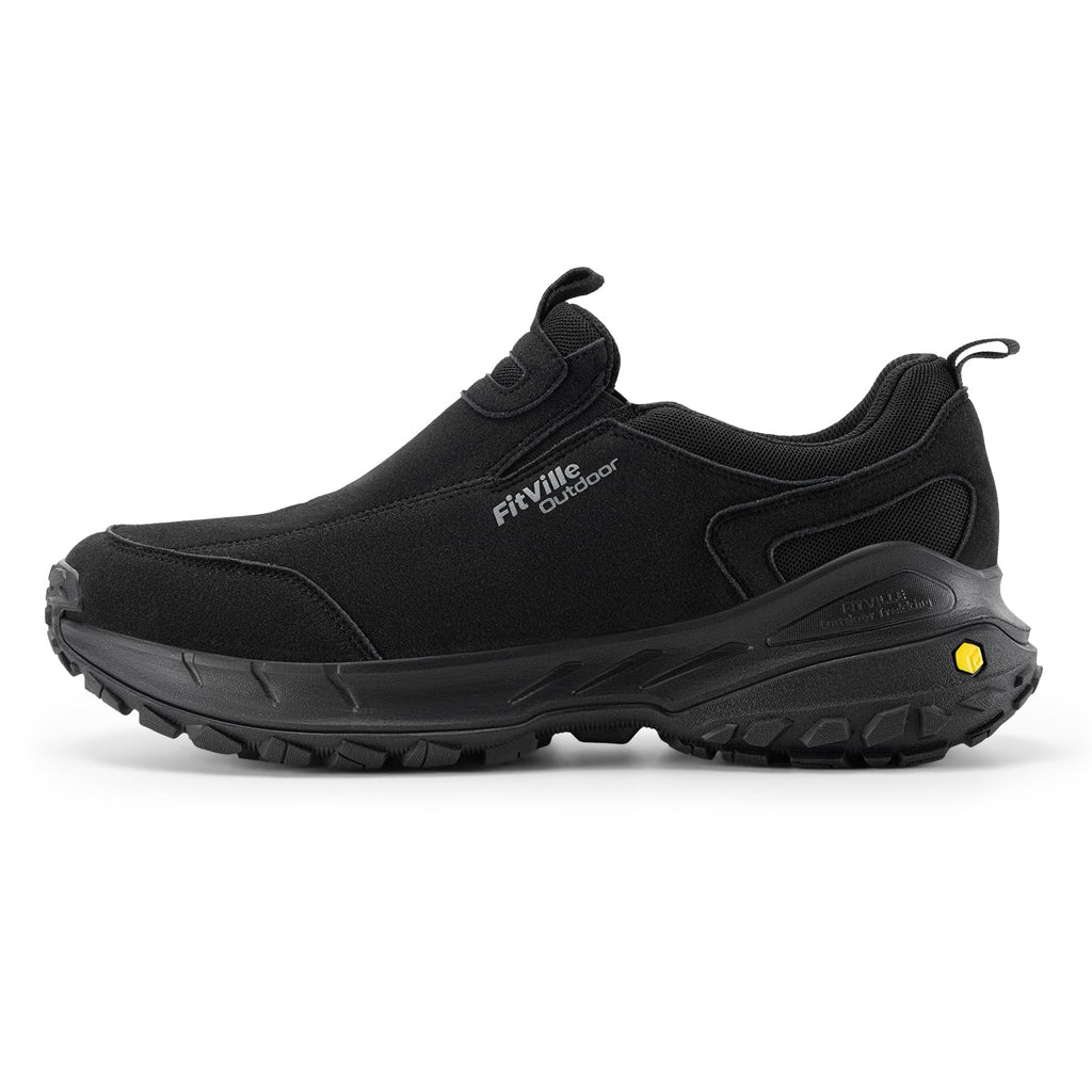 FitVille Wide Slip on Shoes for Men Hiking Walking Shoes Trekking Loafer with Arch Support | Slip Resistant | Wide Toe Box