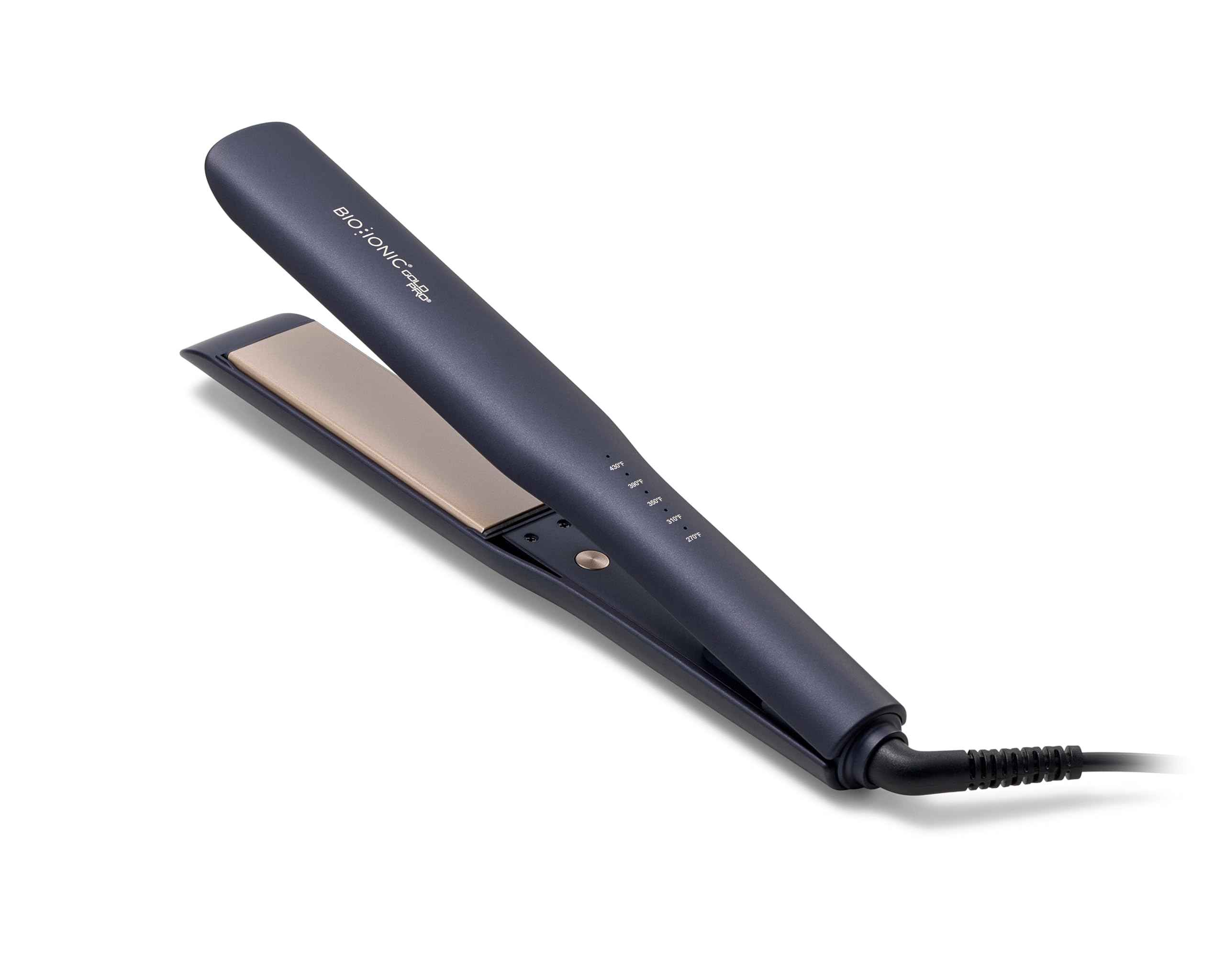 Bio Ionic GoldPro Hair Straightener, Blue, Moisturizing Heat Technology & 24K Gold MX, Hair Straightening Iron for Sleek Styles & Flat Iron Curls, 40% Longer Plates, Adjustable Heat