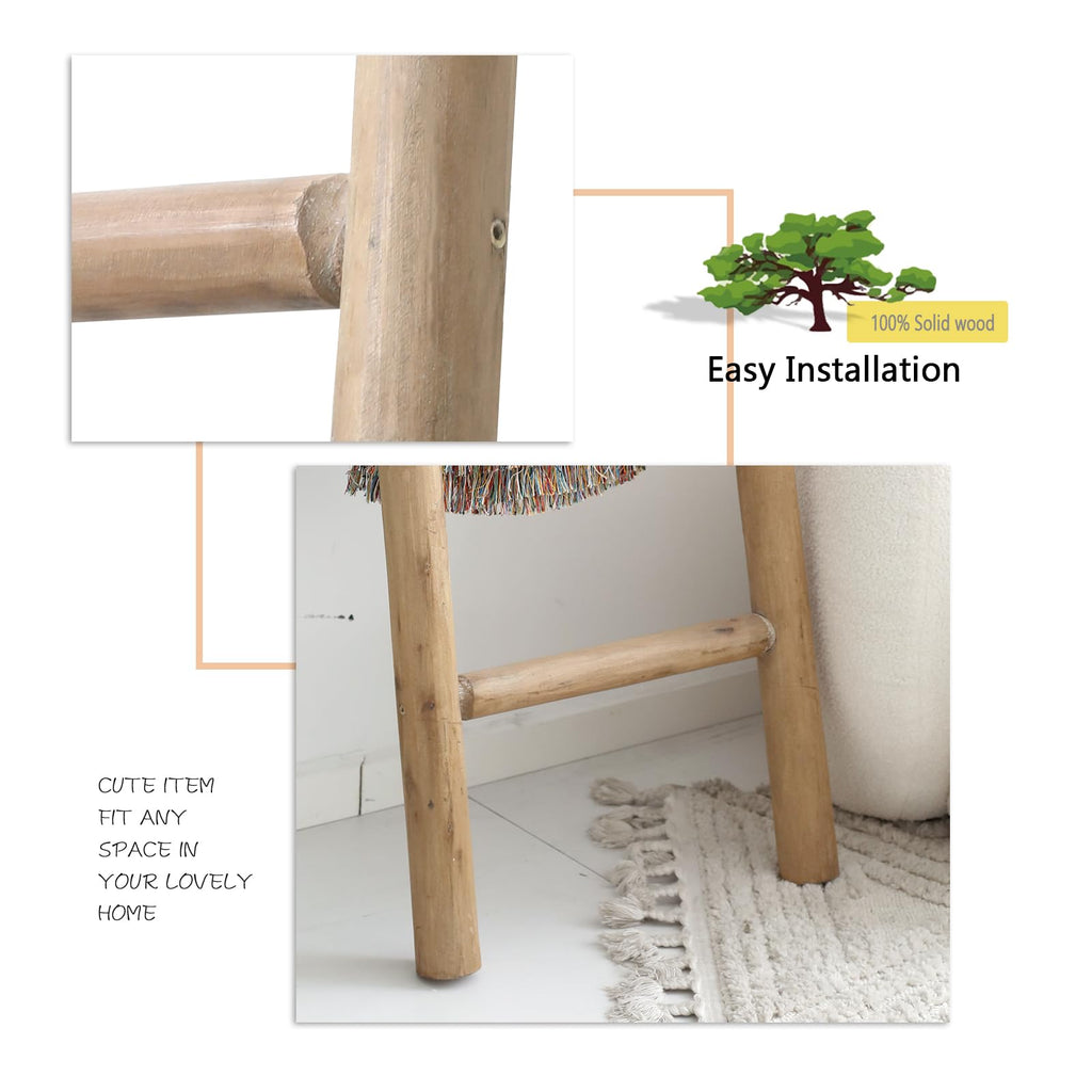 FUIN 57in Wood Blanket Ladder Living Room Decorative Wall Leaning Farmhouse Quilt Display Holder Rustic Wooden Towel Rack for Bathroom, Black