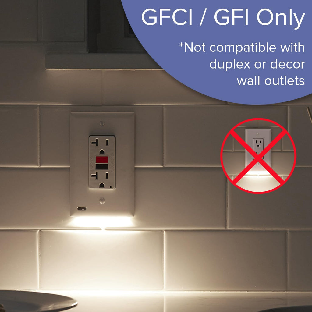 Single - SnapPower GuideLight [For GFCI Outlets] - Replaces Plug-In Night Light - Electrical Receptacle Wall Plate with LED Night Lights - Auto On/Off Sensor - (GFCI, White)
