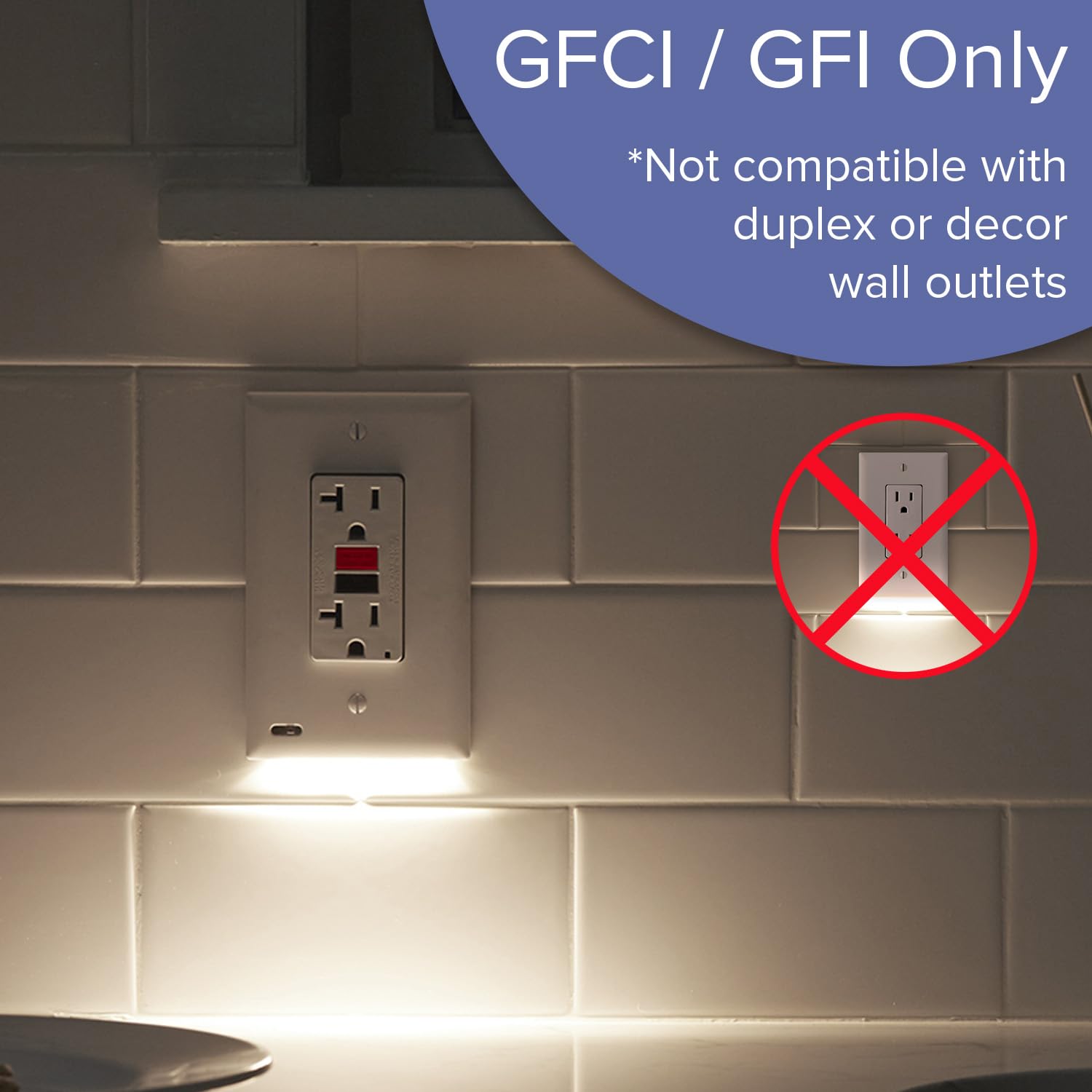 Single - SnapPower GuideLight [For GFCI Outlets] - Replaces Plug-In Night Light - Electrical Receptacle Wall Plate with LED Night Lights - Auto On/Off Sensor - (GFCI, White)
