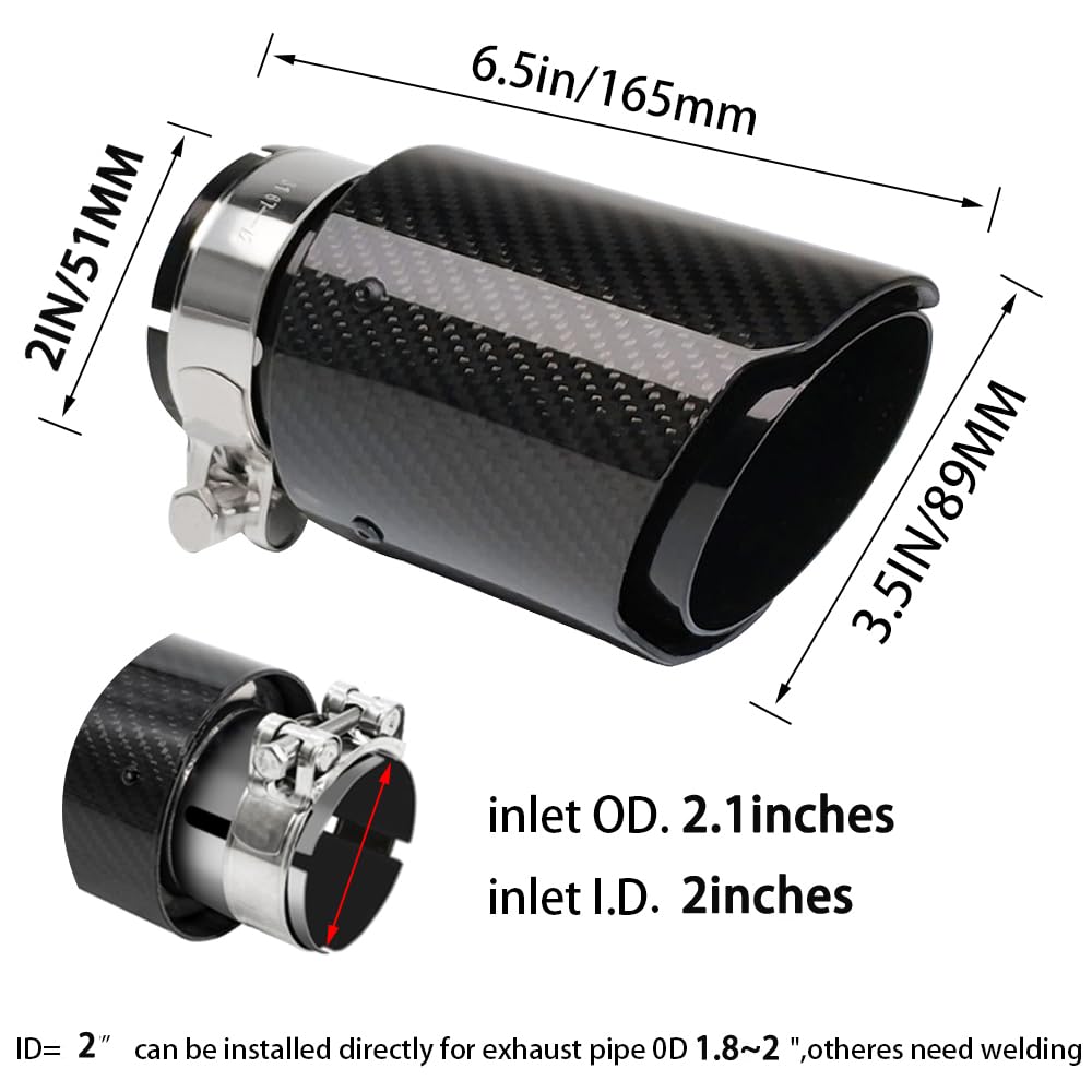 2"Inlet 3"Outlet Car Exhaust Tips Carbon Fiber Tailpipe Exhaust Pipe Tail Throat Tail Pipe Burnt Need Height>3.5 Inch Widht>3.5 Inch