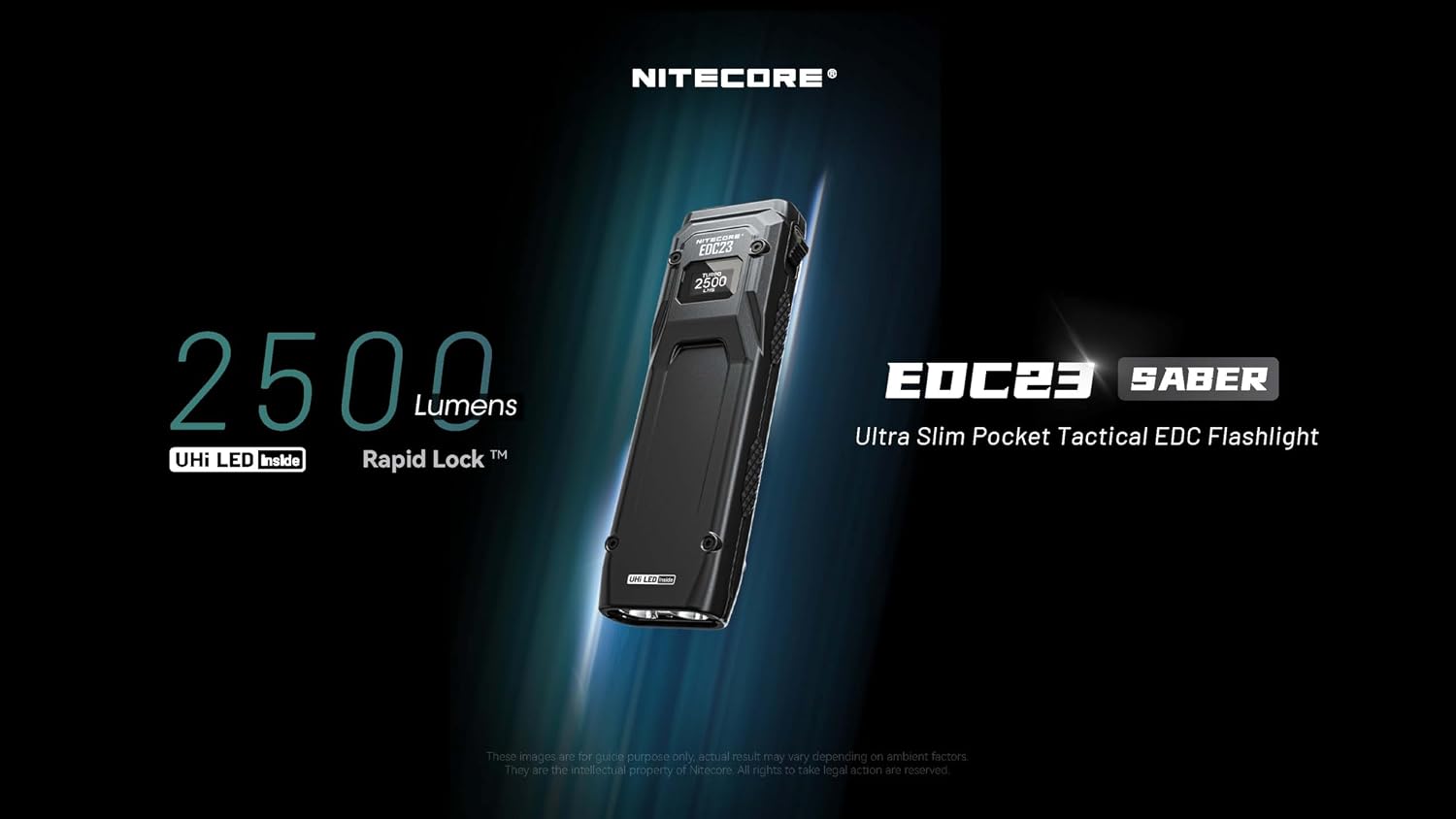 Nitecore EDC23 EDC Flashlight, 2500 Lumen Ultra-Slim Flat Shape USB-C Rechargeable Fast Charging with Digital OLED Display, Mechanical Lock Switch