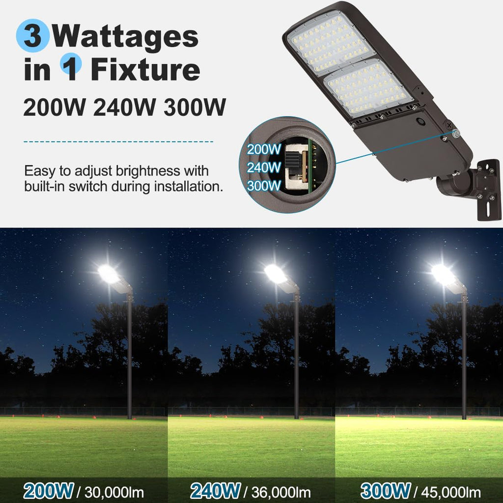 150W LED Parking Lot Light with Photocell, Outdoor Dimmable LED Pole Lights with Slip Fitter & Arm Mount in 1, 22500LM 5000K 100-277V IP65, 150W/100W/80W Power Tunable, ETL