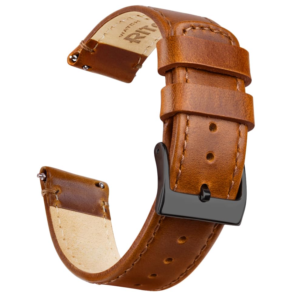 Ritche Christmas Gift Quick Release Leather Watch Band Leather Watch Strap 18mm 19mm 20mm 21mm 22mm 23mm or 24mm for Men and Women, White Elephant Gifts, Stocking Stuffers For Men