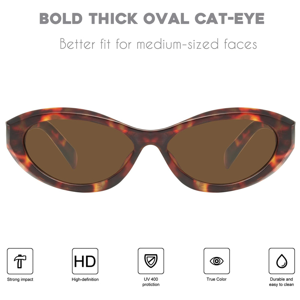 mosanana Oval Cat Eye Sunglasses for Women Retro Y2K Style MS52372