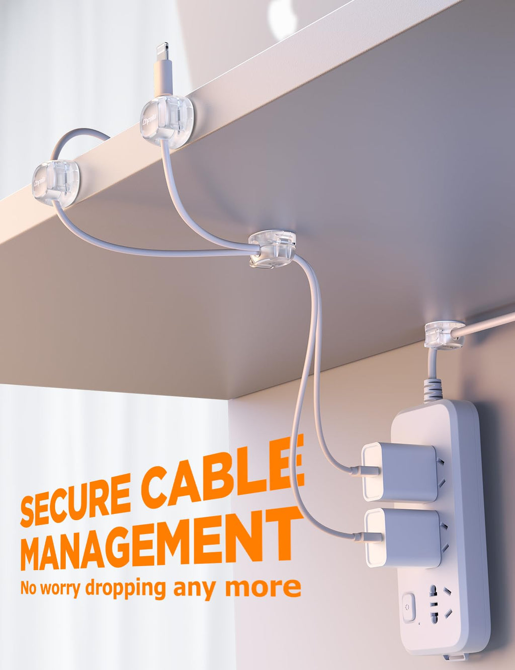 Cable Clips - Chfeila Latest Dual Spring Cord Organizer with Clasp Lock, 6Pack [Max Stability] Desk Cable Management, Adhesive Phone Charging Wire Holder for Nightstand/Car/Wall, Office Accessory