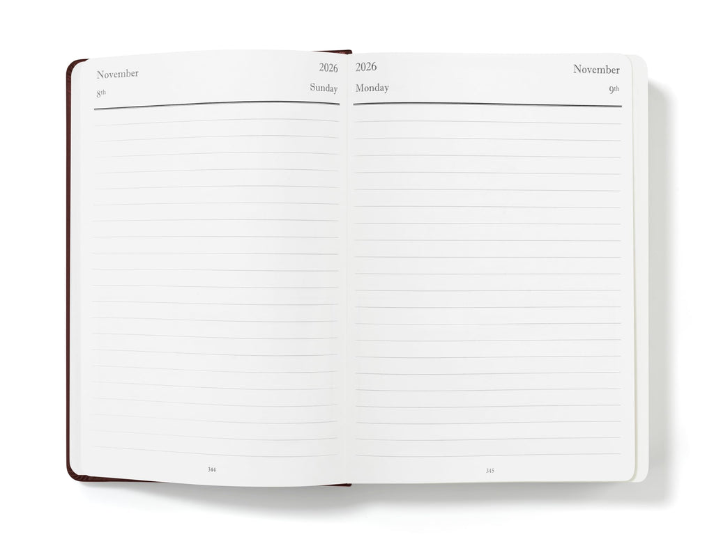 Wykeham's Executive 2026 Daily Journal Planner – US Public Holidays & Format – Customization Available (Brown, 6" x 4.5")