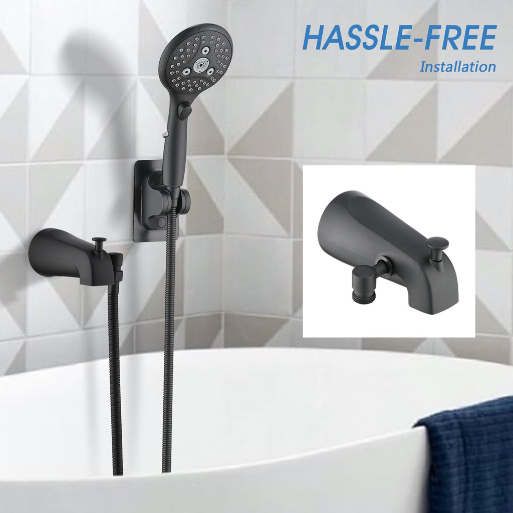 PROOX All Metal Tub Spout with Diverter, 6 Settings Hand held Shower with ON/Off Pause Switch, Bathtub Faucet with Sprayer Brushed Nickel