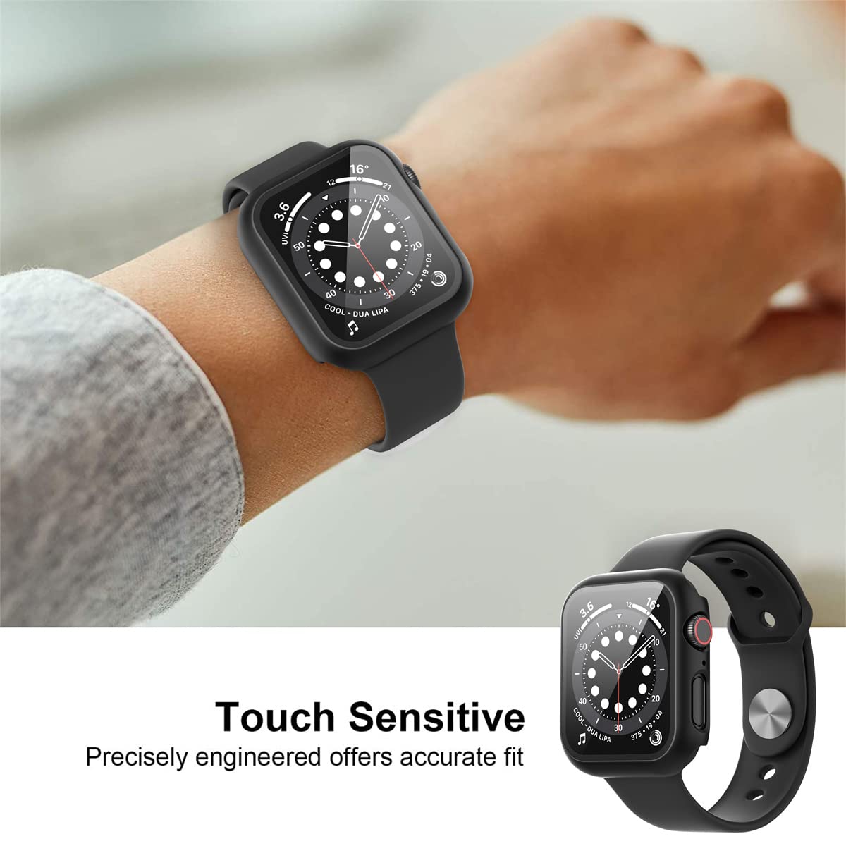 Diruite 2-Pack for Apple Watch Series 3/2/1 38mm Case, Ultra-Thin All-Around Tempered Glass Screen Protector Protection Cover for iWatch 38mm - Black