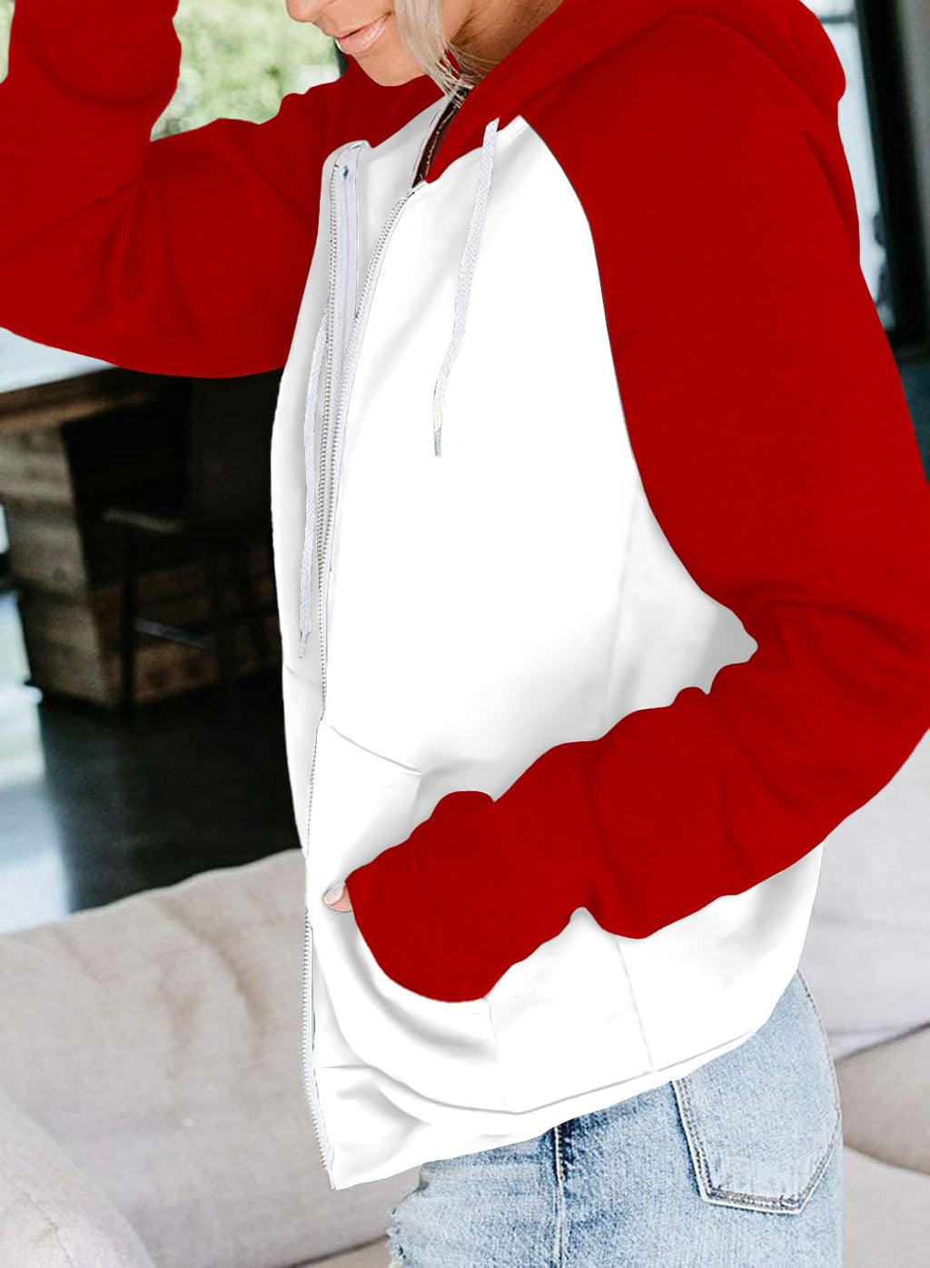 EZBELLE Women's Color Block Zip Up Hoodie Sweatshirt Casual Long Sleeve Jacket Sweater with Pockets