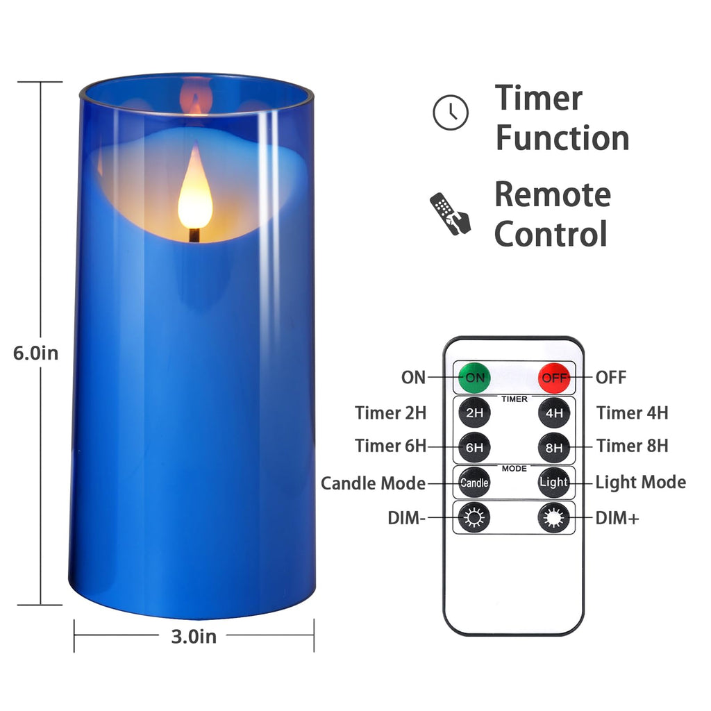 NURADA Flameless Candles with Remote Timer: 3D Wick Battery Operated Led Pillar Acrylic Fake Candle Set for Home Decoration Romantic Ambiance - Gold 2 Pack