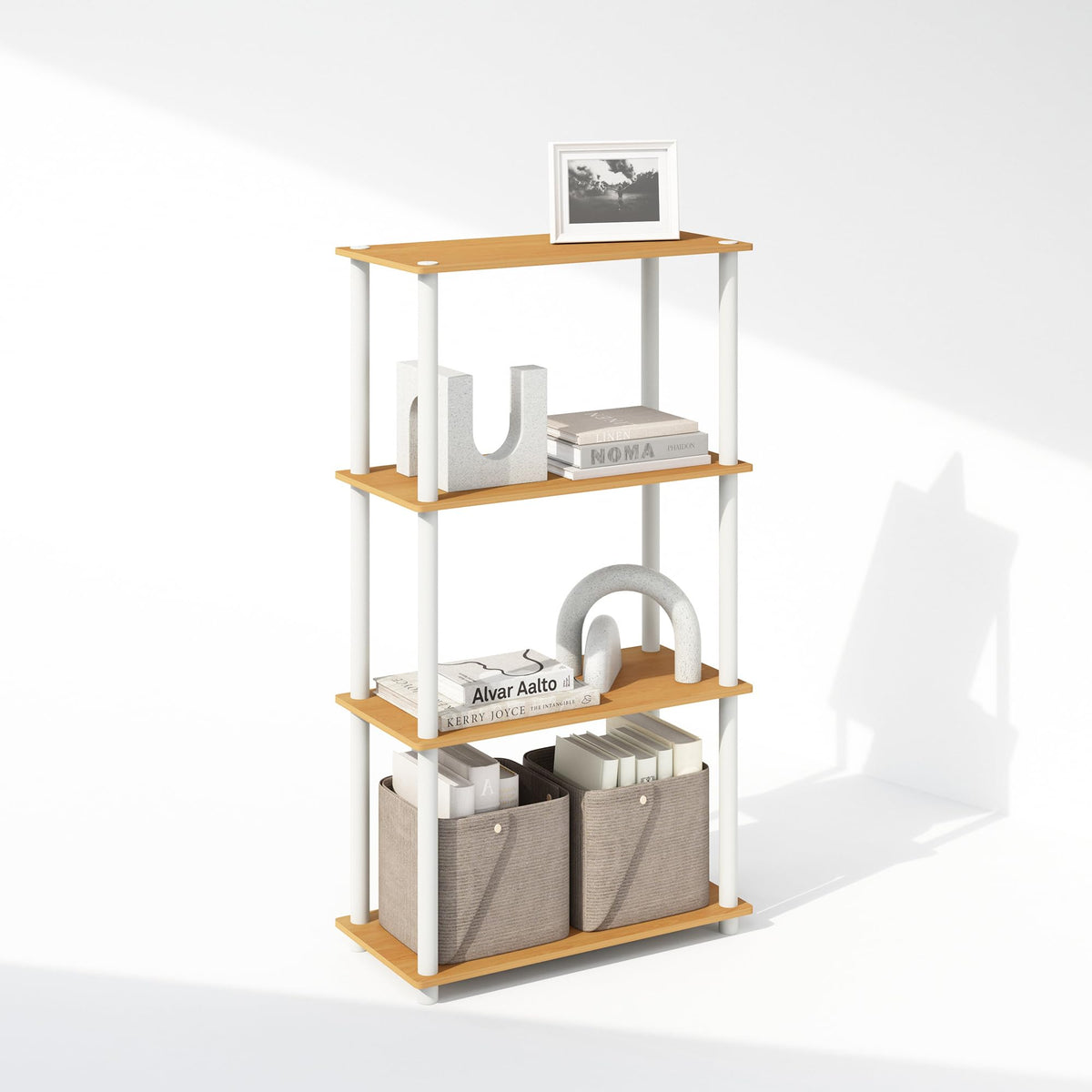 Furinno Turn-N-Tube Book Shelf, 4-Tier Bookshelf, Bookcase with Multipurpose Compact Display Rack, 11.6 x 23.6 x 43.2, for Living Room, Bedroom, Home Office, Americano/Black