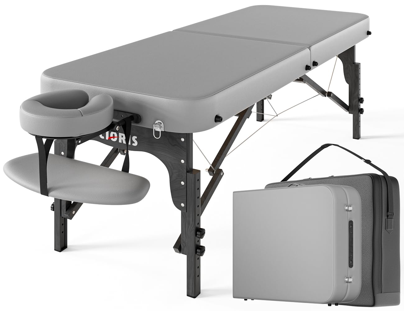 CLORIS 84" Professional Massage Table Portable Reinforced Wooden Leg 2 Folding Lightweight Spa Salon Tattoo Massage Bed Height Adjustable Hold Up to 1100LBS with Carrying Bag Black