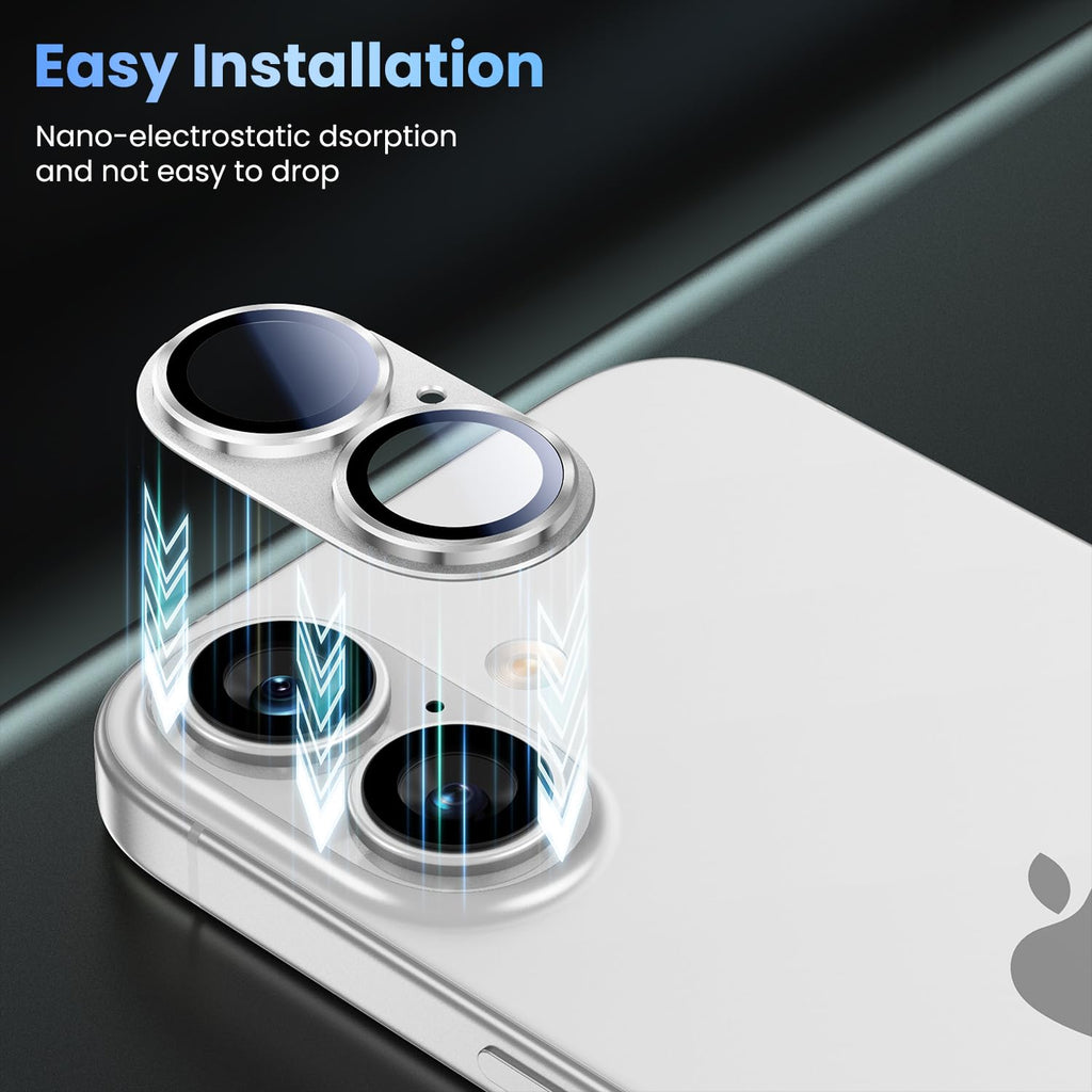 Uyiton Compatible with iPhone 17 Camera Lens Protector - [Not Easy to Break][Strong Adsorption][Case-Friendly] Metal Tempered Glass Rear Camera Screen Cover - Black