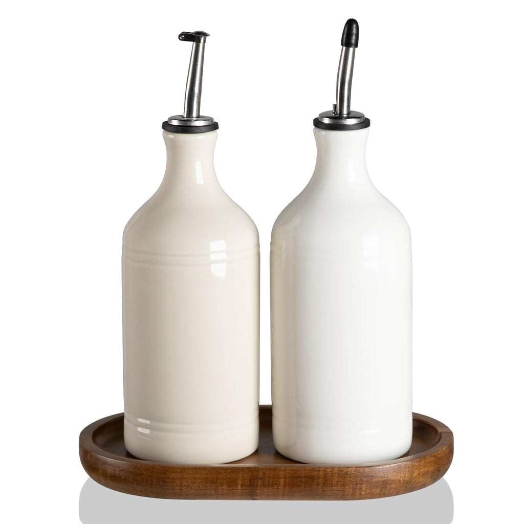 Sweejar Ceramic Olive Oil Dispenser Bottle, Opaque Oil Cruet Protects to Reduce Oxidation, Suitable for Storage Vinegar, Coffee Syrups & Other Liquids, Pack of 1, 15.5 Fl Oz(Beige)