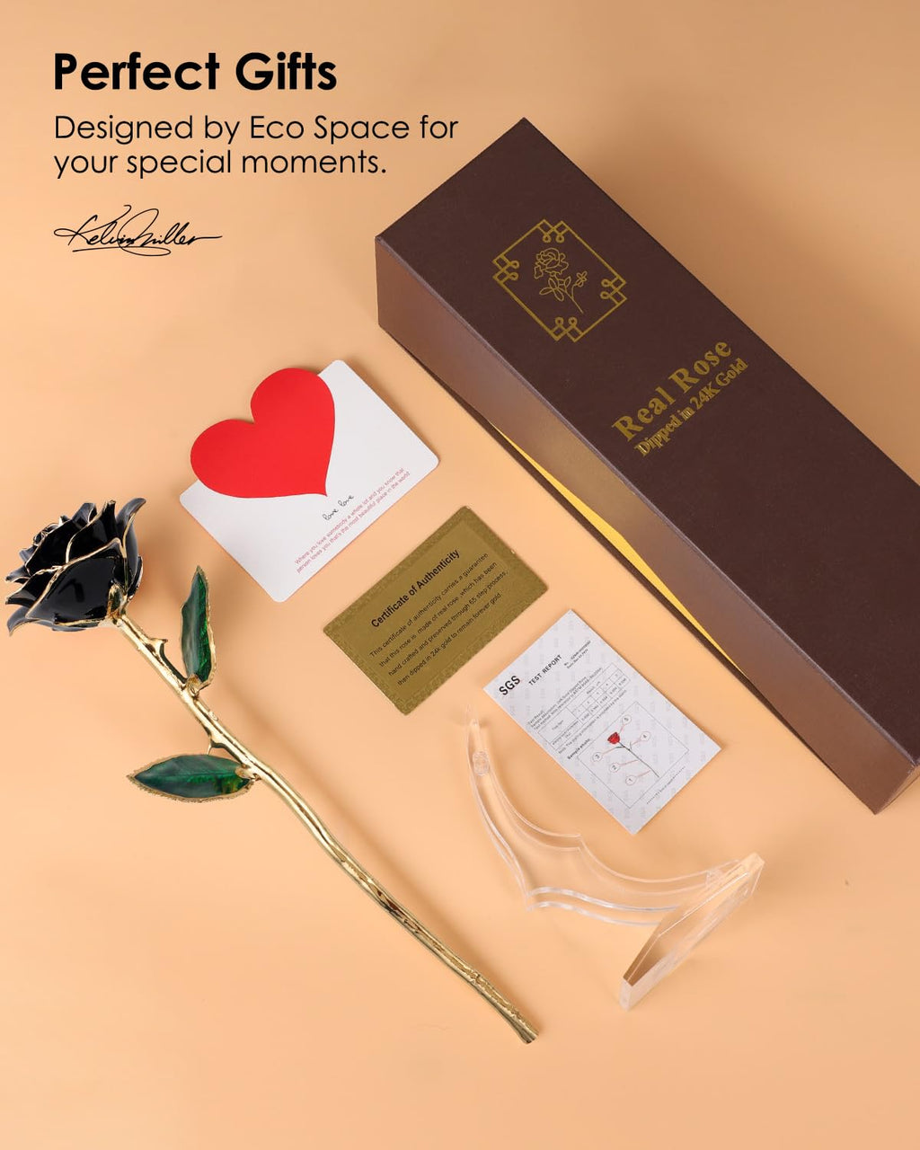 24K Gold Dipped Real Rose – Handcrafted, Bold, One of a Kind – Romantic Gift for Her – Ideal for Birthday, Anniversary, Mother’s Day, Valentine’s (Black)