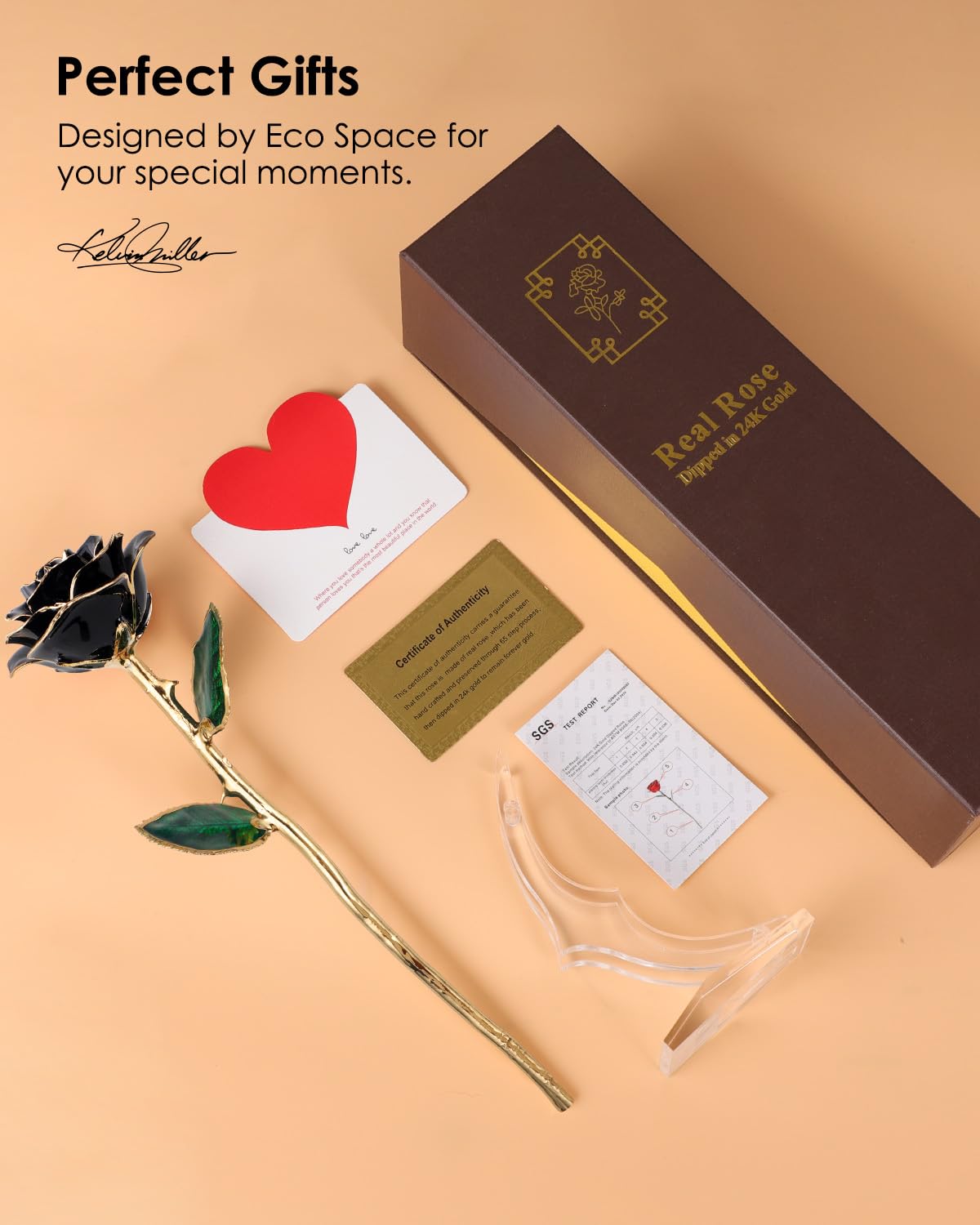 24K Gold Dipped Real Rose – Handcrafted, Bold, One of a Kind – Romantic Gift for Her – Ideal for Birthday, Anniversary, Mother’s Day, Valentine’s (Black)