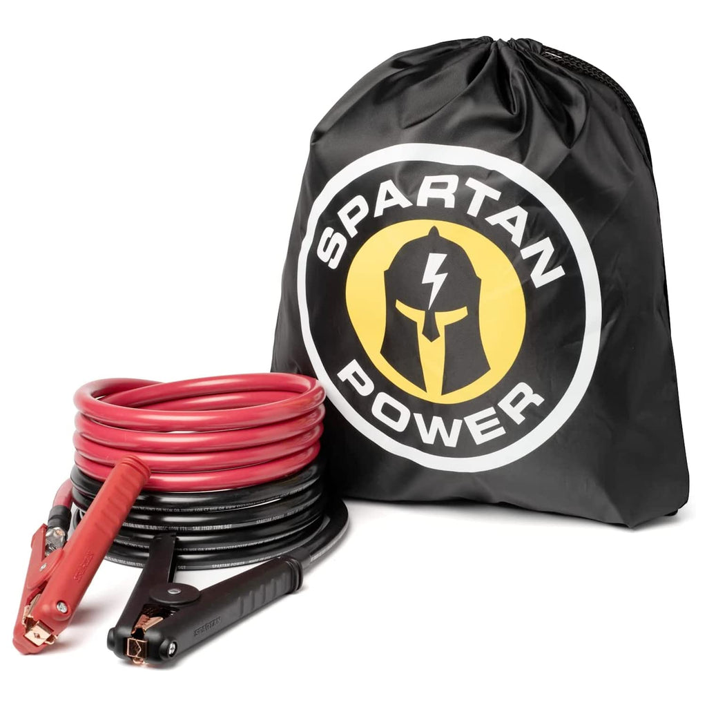 Spartan Power Heavy Duty Jumper Cables with Alligator Clips, 100% Pure Copper Wire, Positive & Negative Leads Battery Cable, Made in the USA - 1/0 AWG Gauge Cable, 10 ft