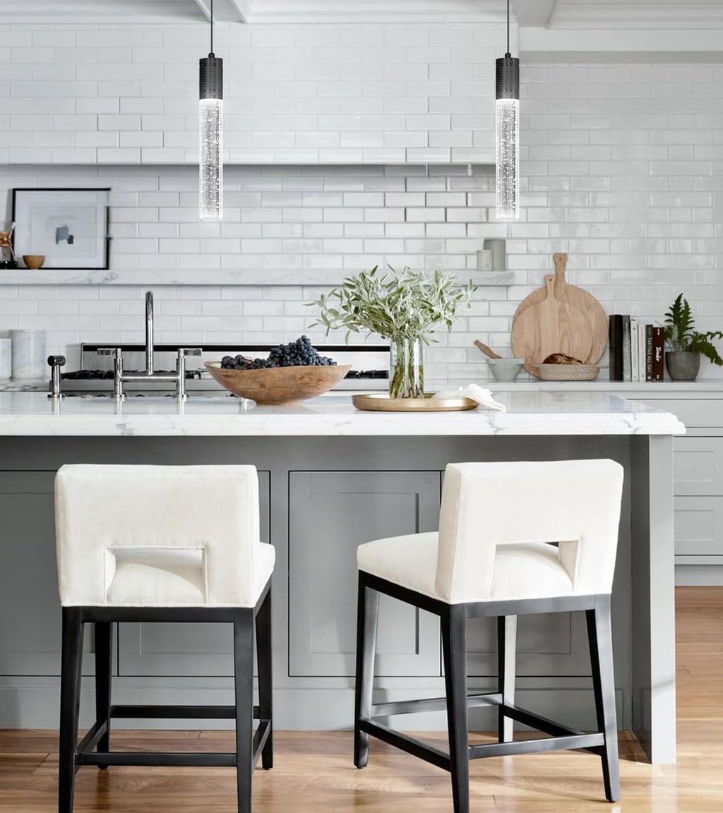 HAIXIANG Modern Kitchen Island Hanging Light Fixtures Crytstal Pendant Lighting for Kitchen Island Chrome Mini Chandelier with 6000K Daylight Bulb