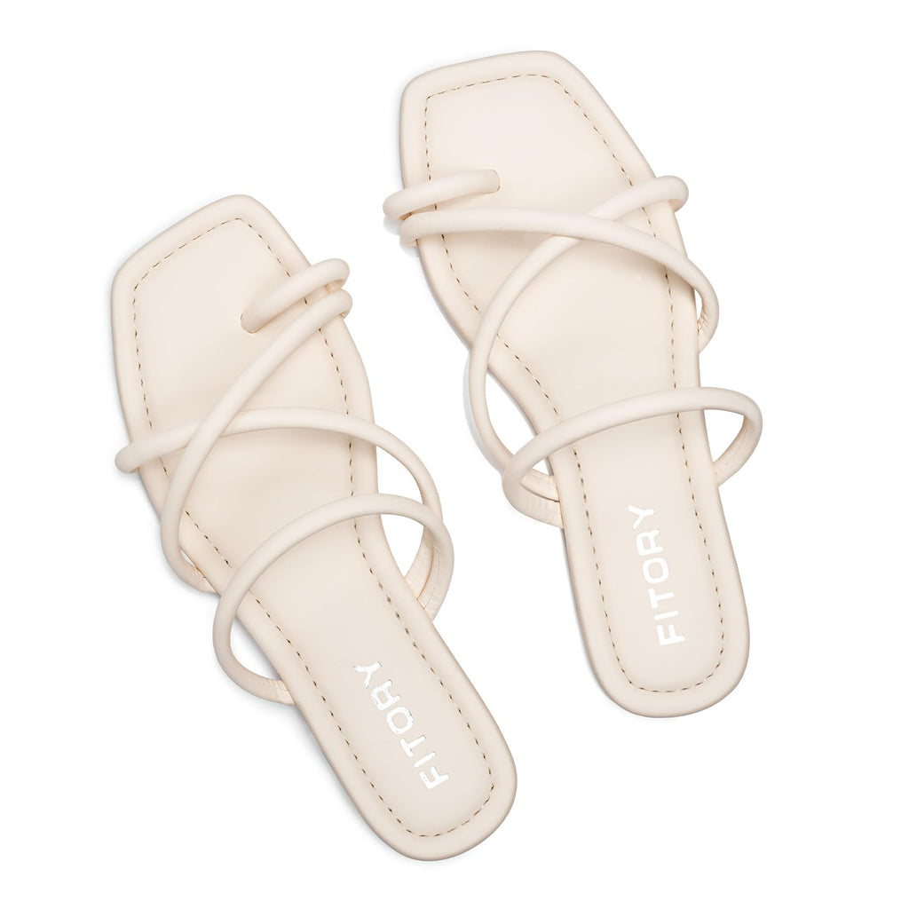 FITORY Women's Slide Sandals Flat Toe Ring Thongs with Cross Strap for Summer Size