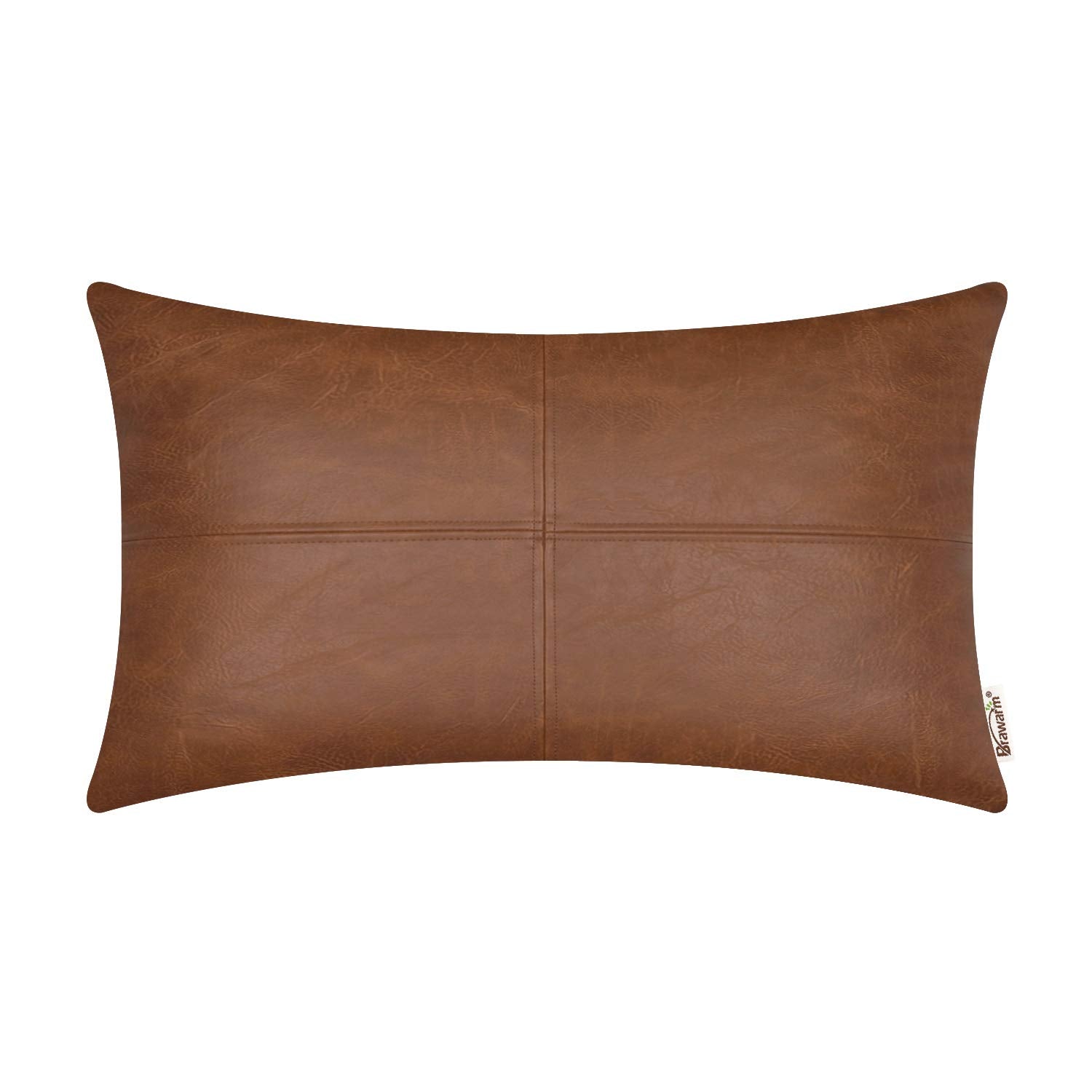 BRAWARM Faux Leather Throw Pillow Covers 16 X 16 Inches, Black Leather Pillow Cover, Hand Stitched Leather Decorative Pillow Cover for Couch Sofa Bed Living Room Home Garden