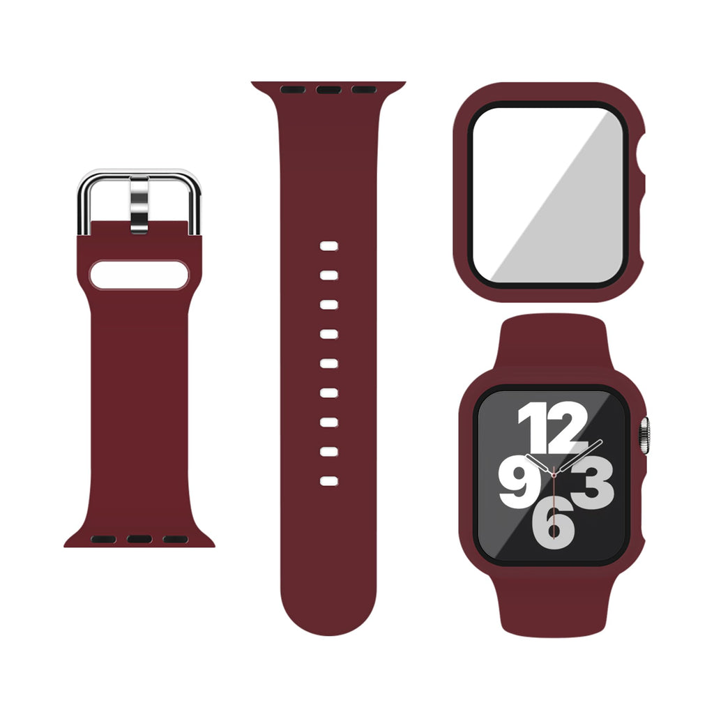 Silicone Sport Band and PC Case with Screen Protector for Apple Watch