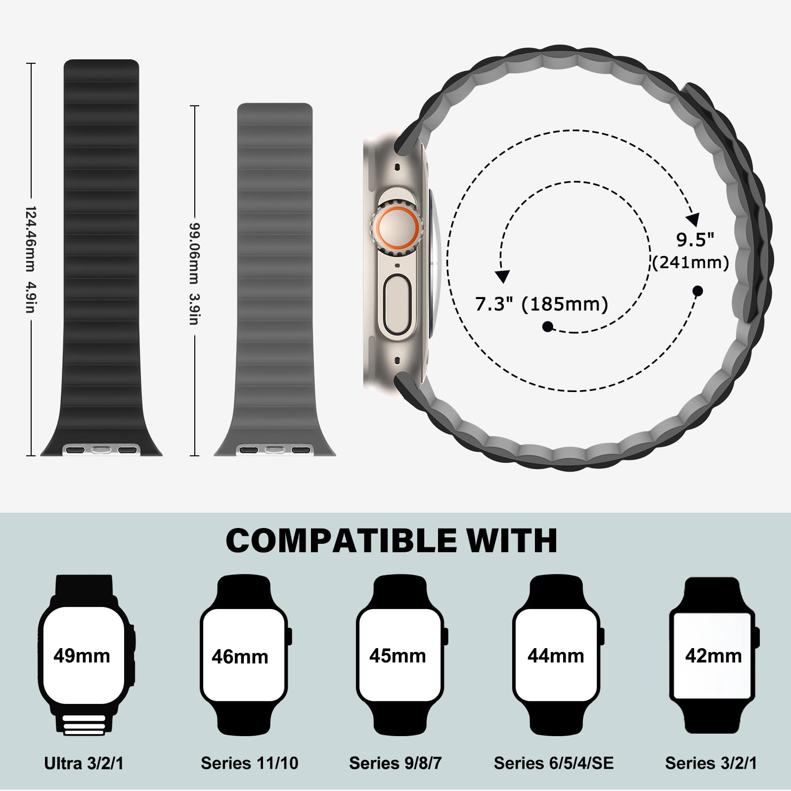 Bisikor Compatible with Apple Watch Band 49 46 45 44 42 41 40 38mm, Double Sided Wearable Silicone Magnetic Strap for iWatch Ultra SE Series 11 10 9 8 7 6 5 4 3 2 1 (38/40/41/42, Beige/Gray)