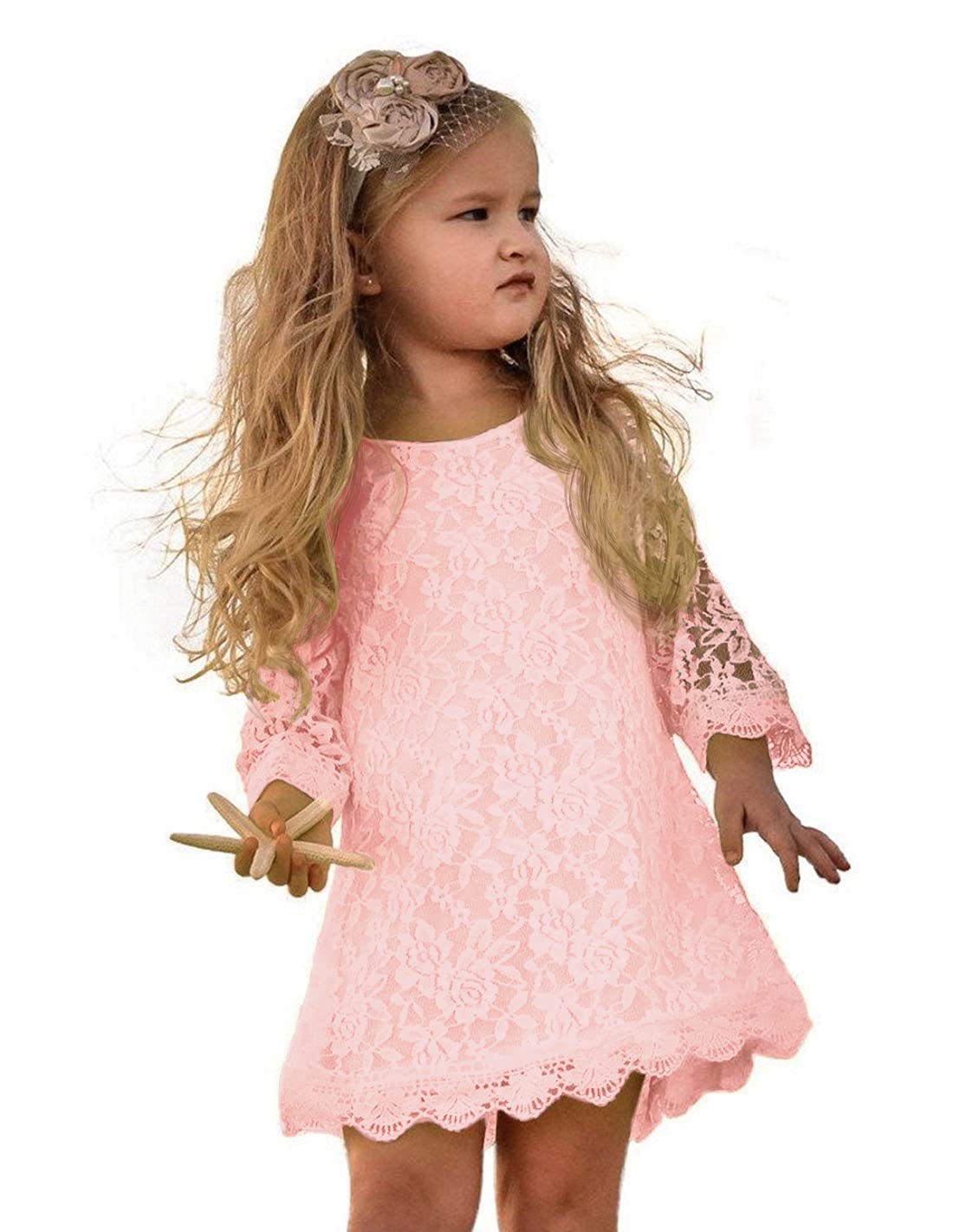 APRIL GIRL Flower Girl Dress, Lace Dress 3/4 Sleeve Dress