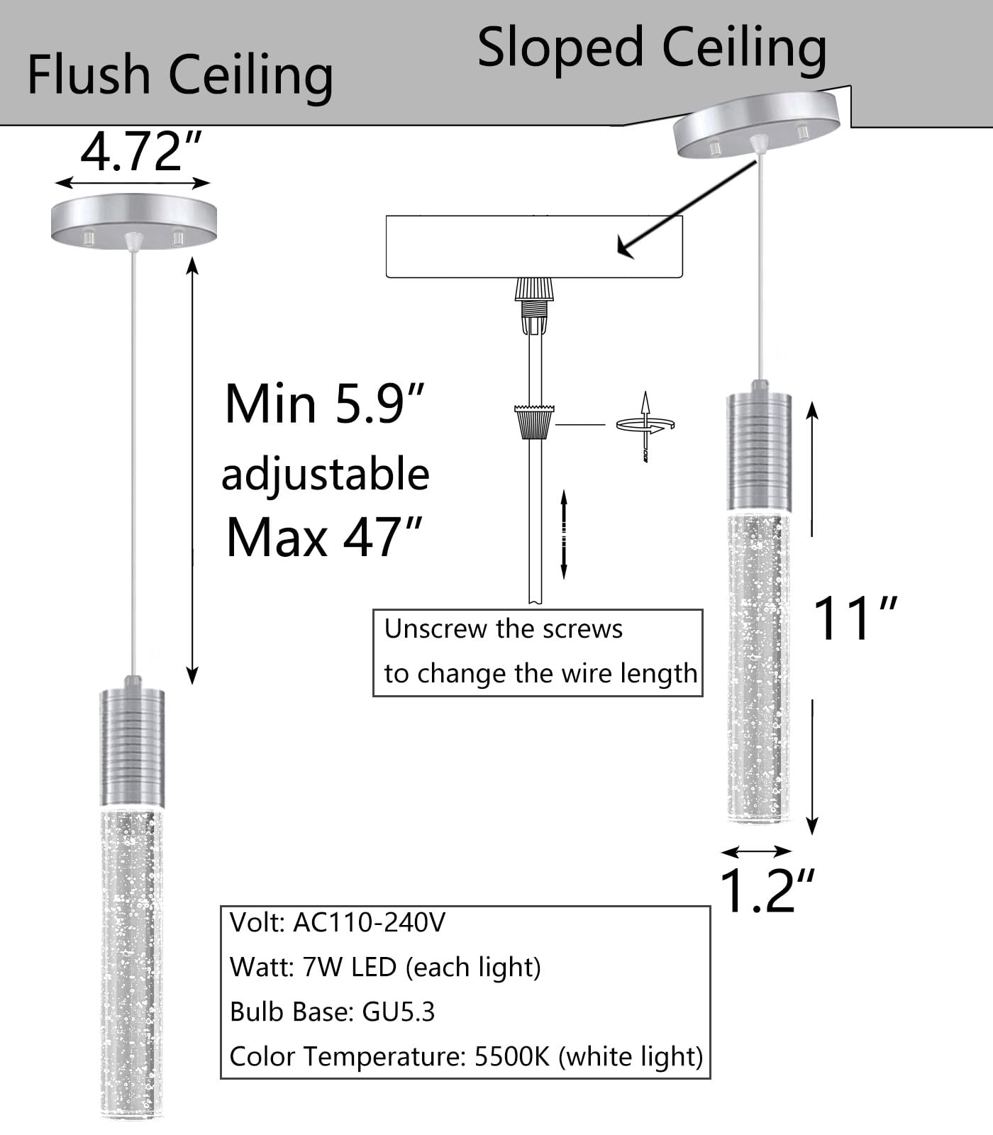 HAIXIANG Modern Kitchen Island Hanging Light Fixtures Crytstal Pendant Lighting for Kitchen Island Chrome Mini Chandelier with 6000K Daylight Bulb