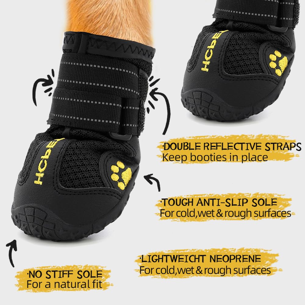 Hcpet Dog Boots, Dog Shoes for Large Dogs, Medium Dog Boots & Paw Protectors, Anti-Slip Dog Booties for Hot Pavement Winter Snow Hiking with Reflective Straps Black Size 1