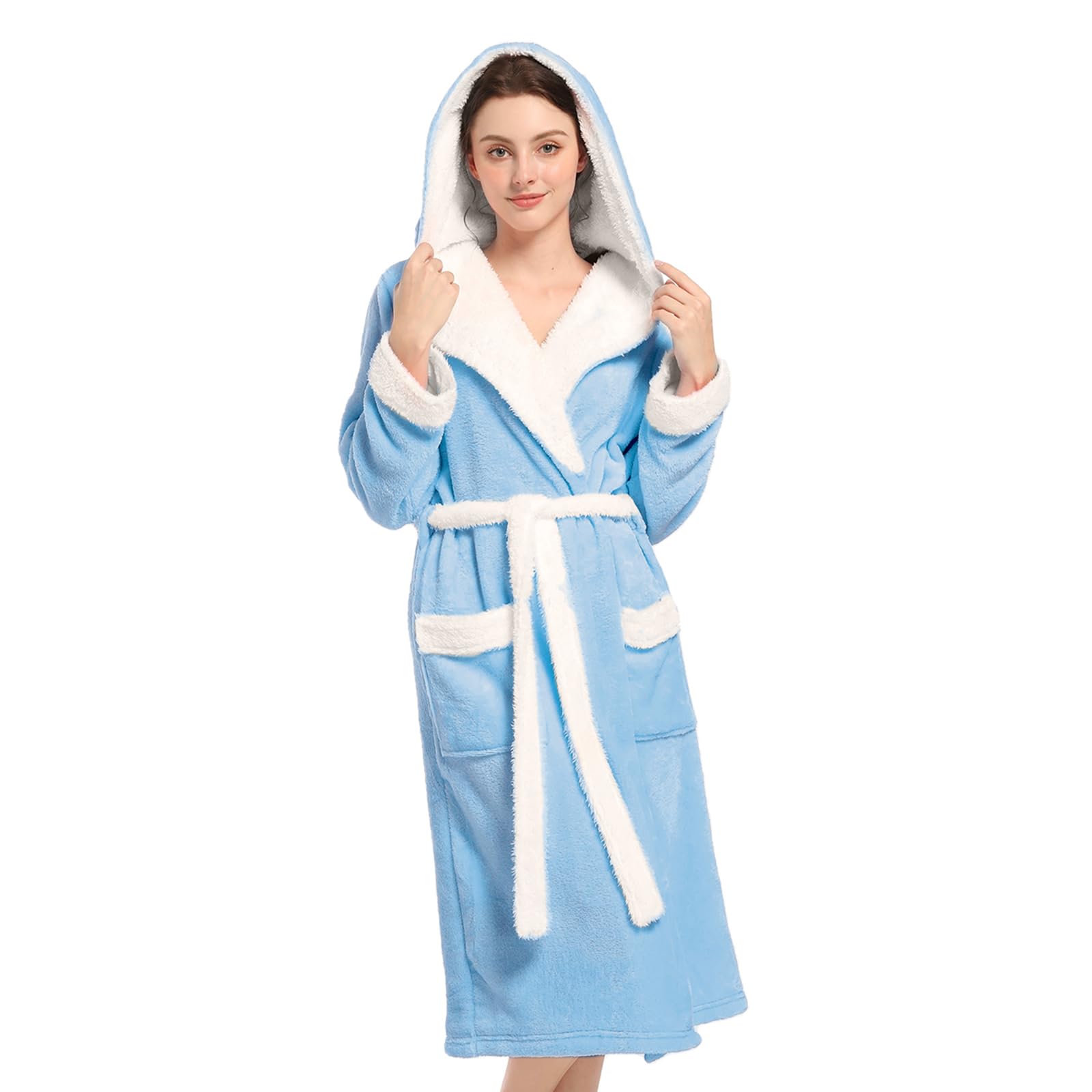 Inner Wish Women Hooded Plush Robe, Fleece Highly Absorbent Cozy Warm Bathrobe