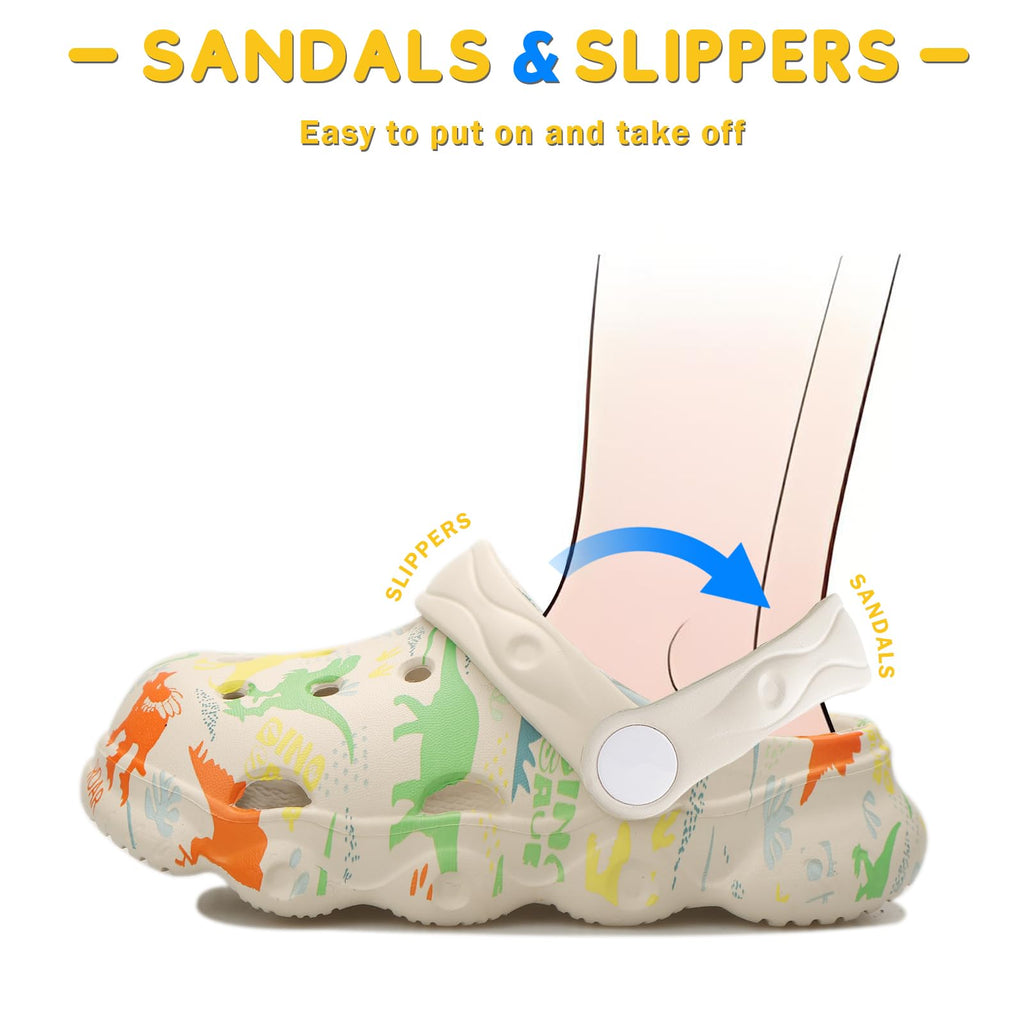 OWIF Toddler Clogs Boys Girls Kids Dinosaur Garden Shoes Slip on Sandals Slides Water Summer Shoes for Outdoor Beach Pool