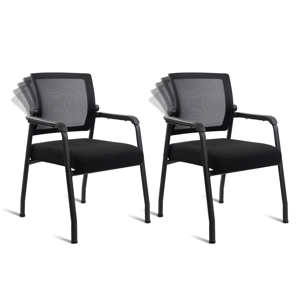 KLASIKA Desk Chair No Wheels with Adjustable Mesh Backrest, Arm Chair with Ergonomic Lumbar Support and Thickened Seats Cushion, Waiting Room Chairs for Office School Church Guest Reception