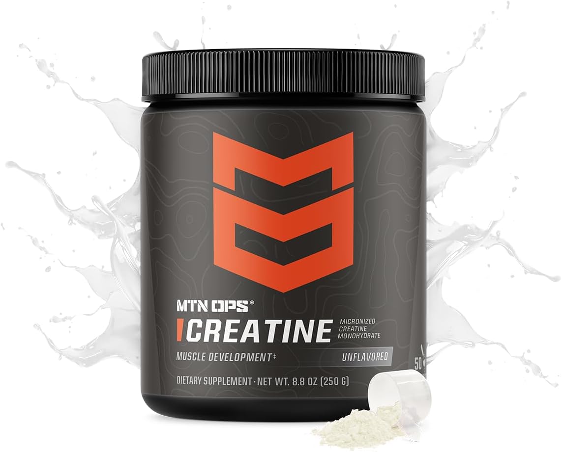 MTN OPS Micronized Creatine Monohydrate Powder – Unflavored 5 g per Serving, 50 Servings – Pure Creatine for Muscle Recovery & Strength Training