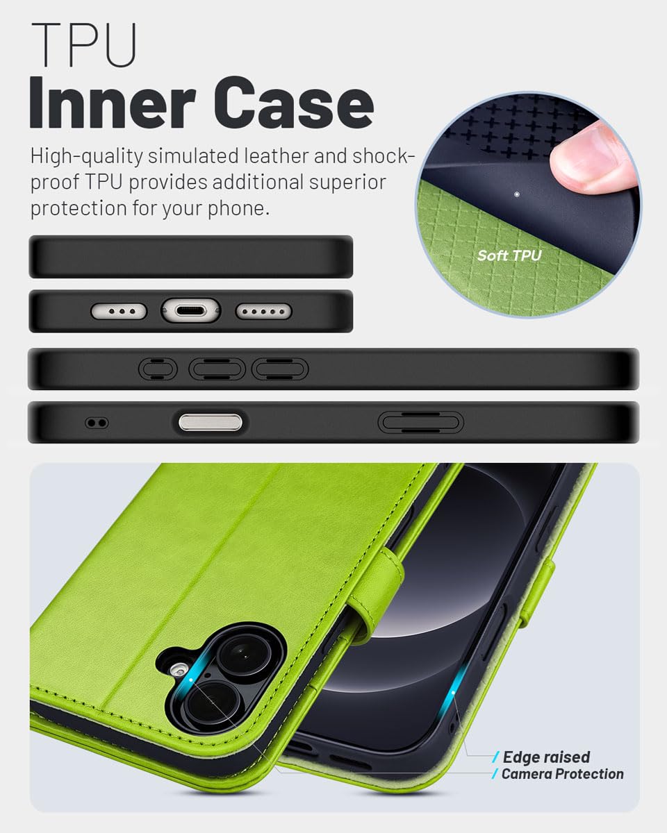 OCASE Compatible with iPhone 16 Wallet Case, PU Leather Flip Folio Case with Card Holders RFID Blocking Kickstand [Shockproof TPU Inner Shell] Phone Cover 6.1 Inch 2024, Black