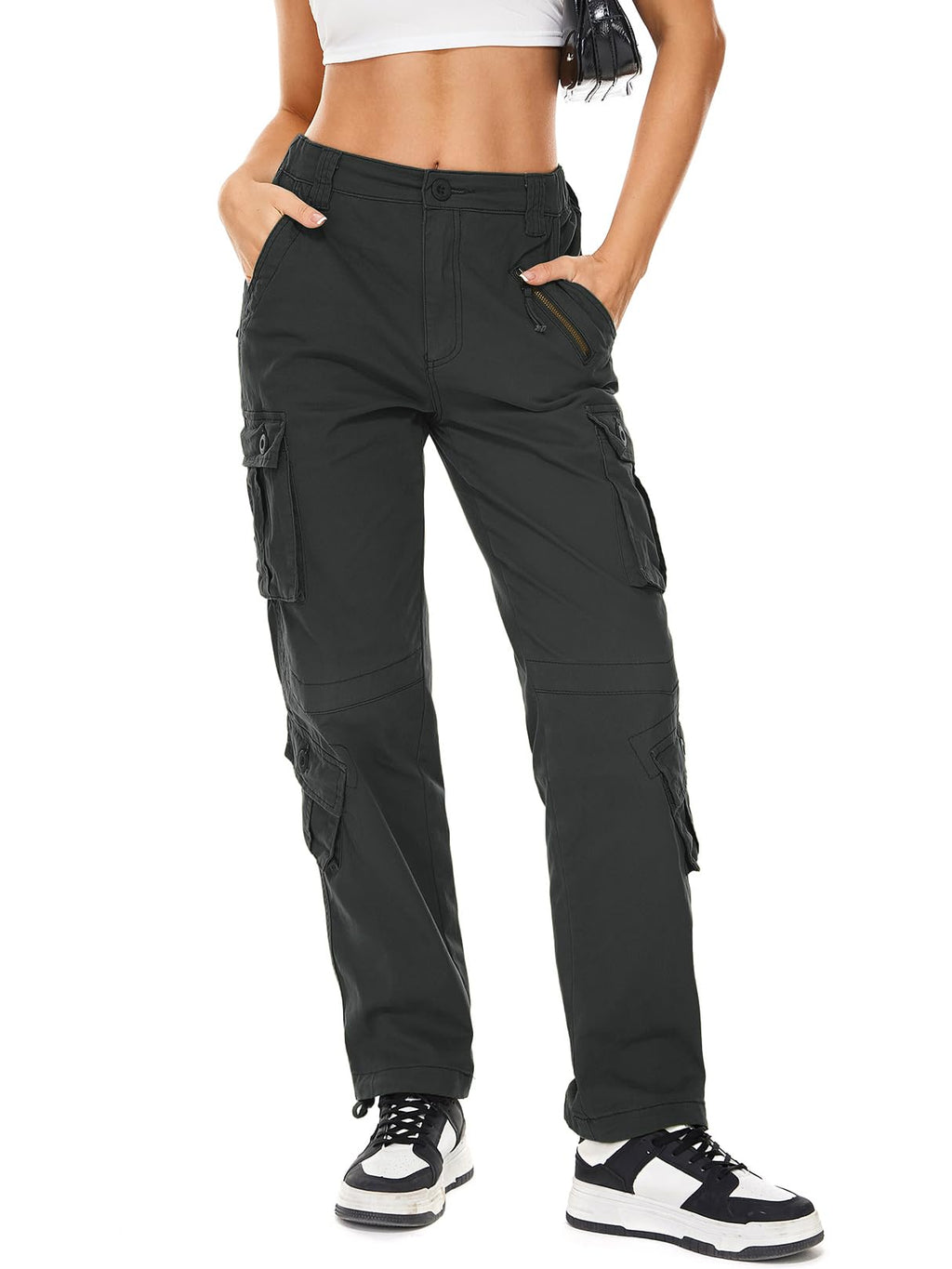 Womens Cargo Pants Army Combat Work Pants with 8 Pockets Casual Cotton Ripstop Construction Pants