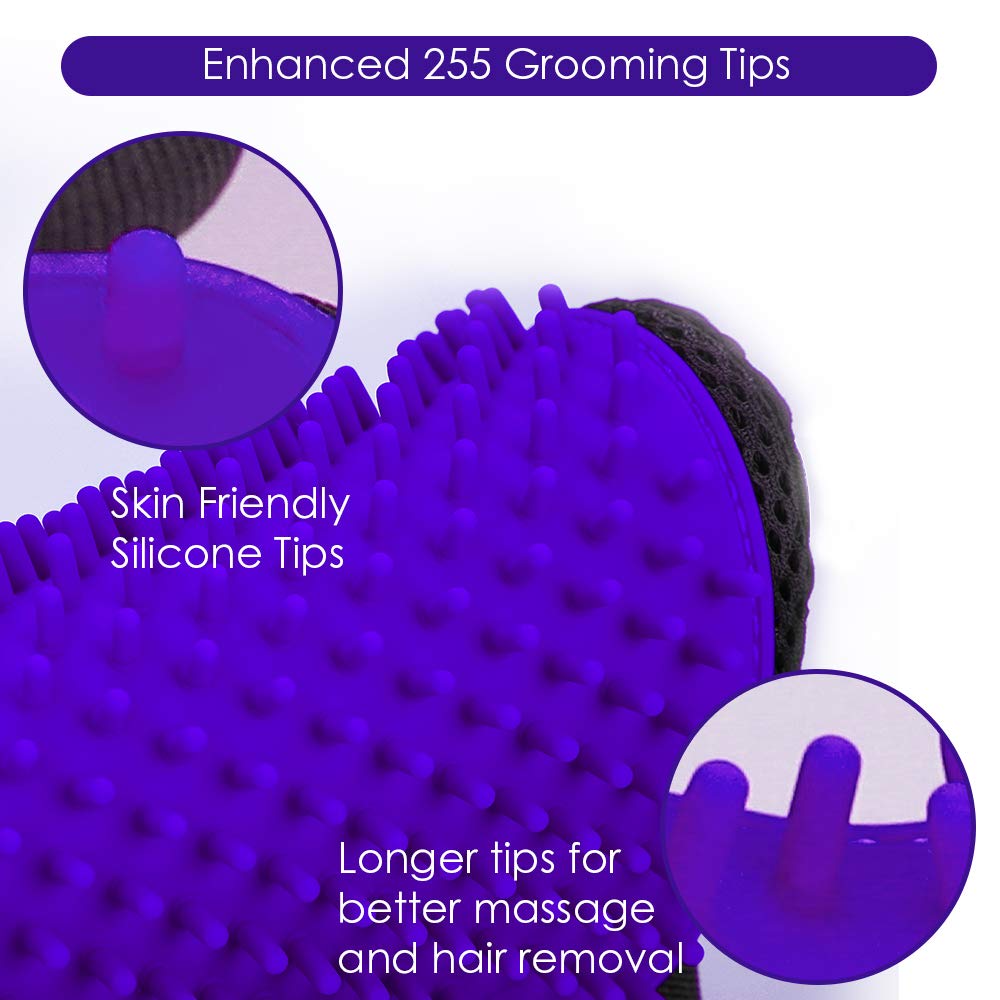 Upgrade Efficient Pet Hair Remover Gloves - Gentle Shedding Brushes for Dogs, Cats & Horses with Long and Short Hair - 1 Pair (Blue)