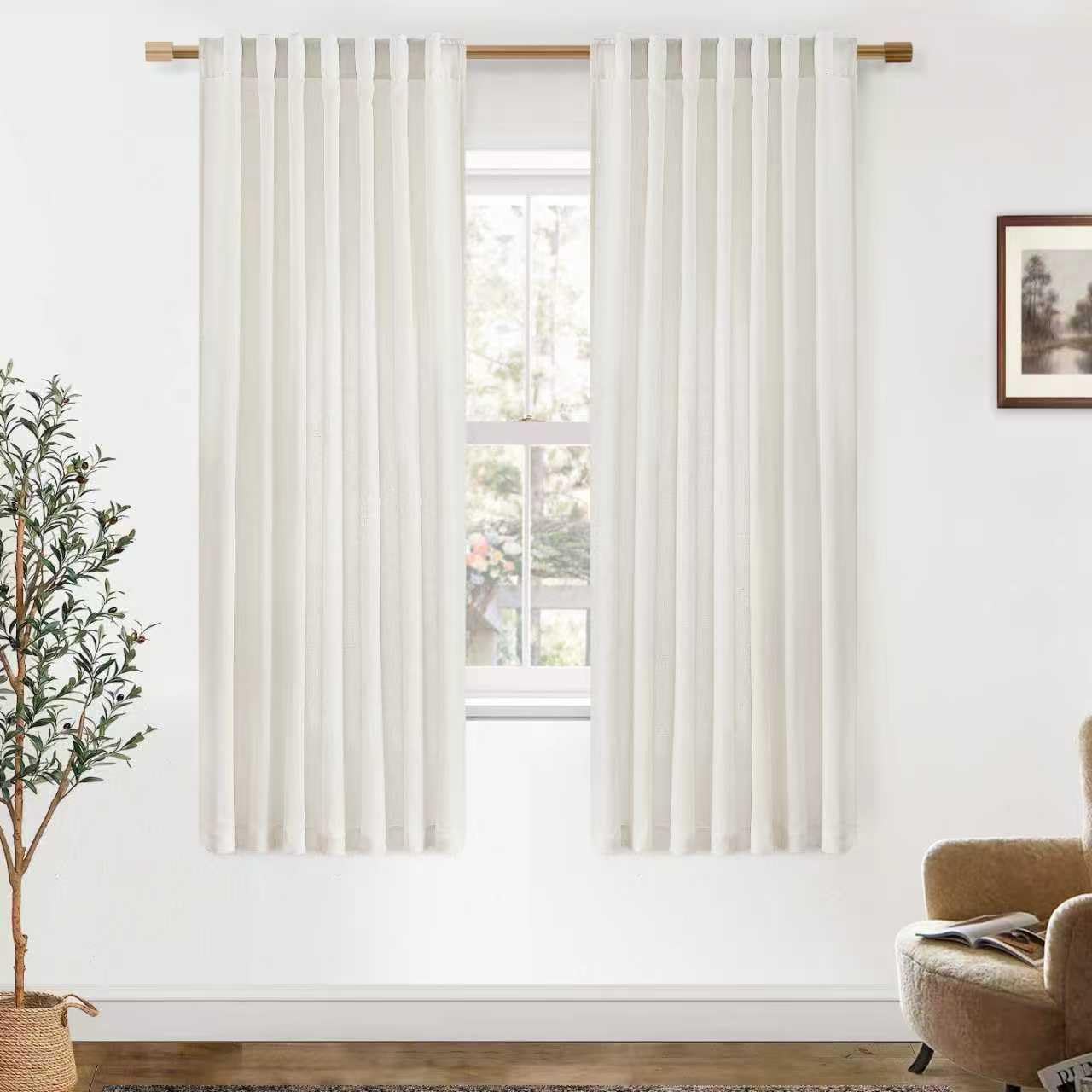 Black Linen Cotton Blend Sheer Curtains, Moody Light Filtering Drapes for Dark Academia Inspired Study Bedroom Living Room, 84 Inch Long 2 Panels Set